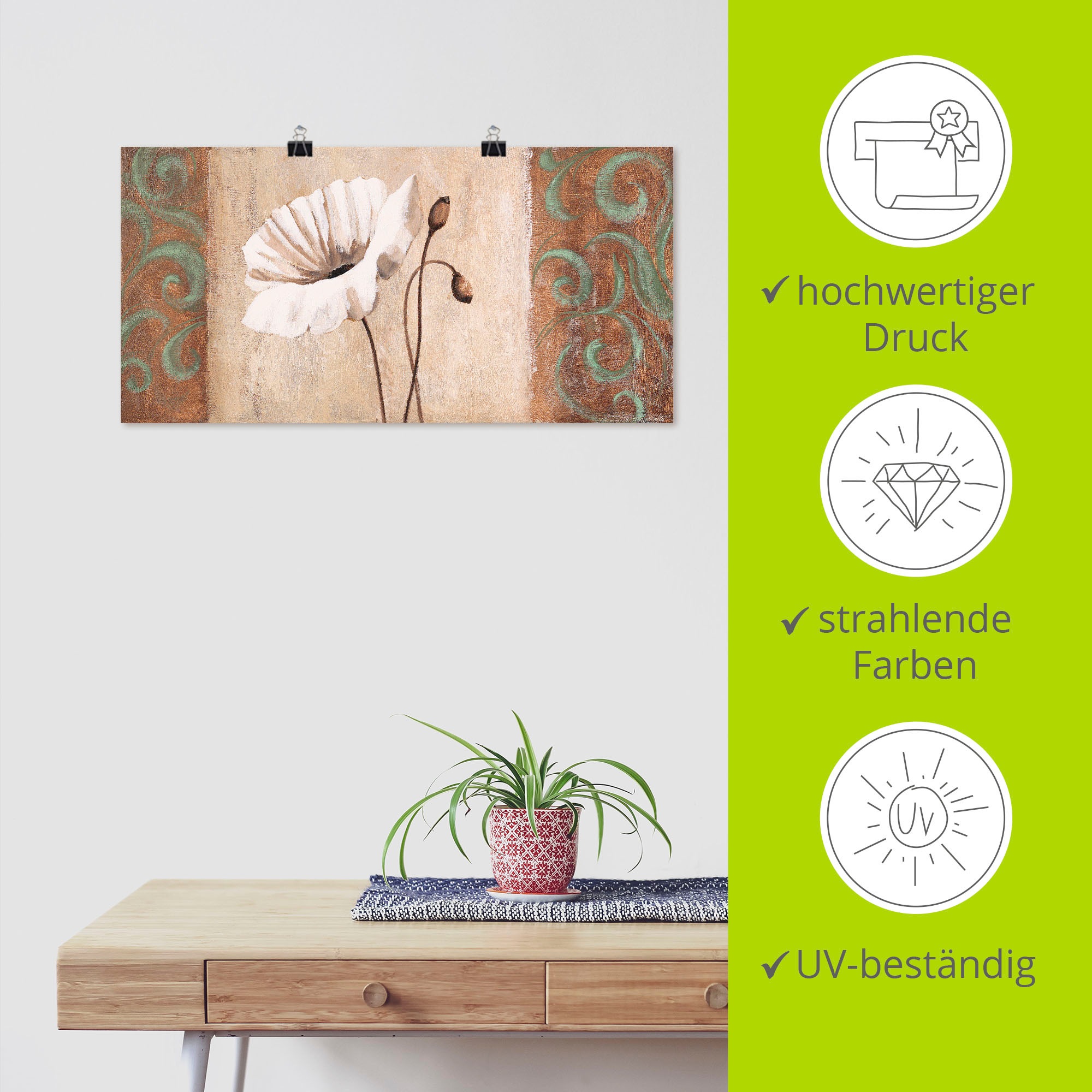 Artland Wandbild »Mohnblumen mit Ornamenten«, Blumen, (1 St.), als Leinwandbild, Poster in verschied. Größen