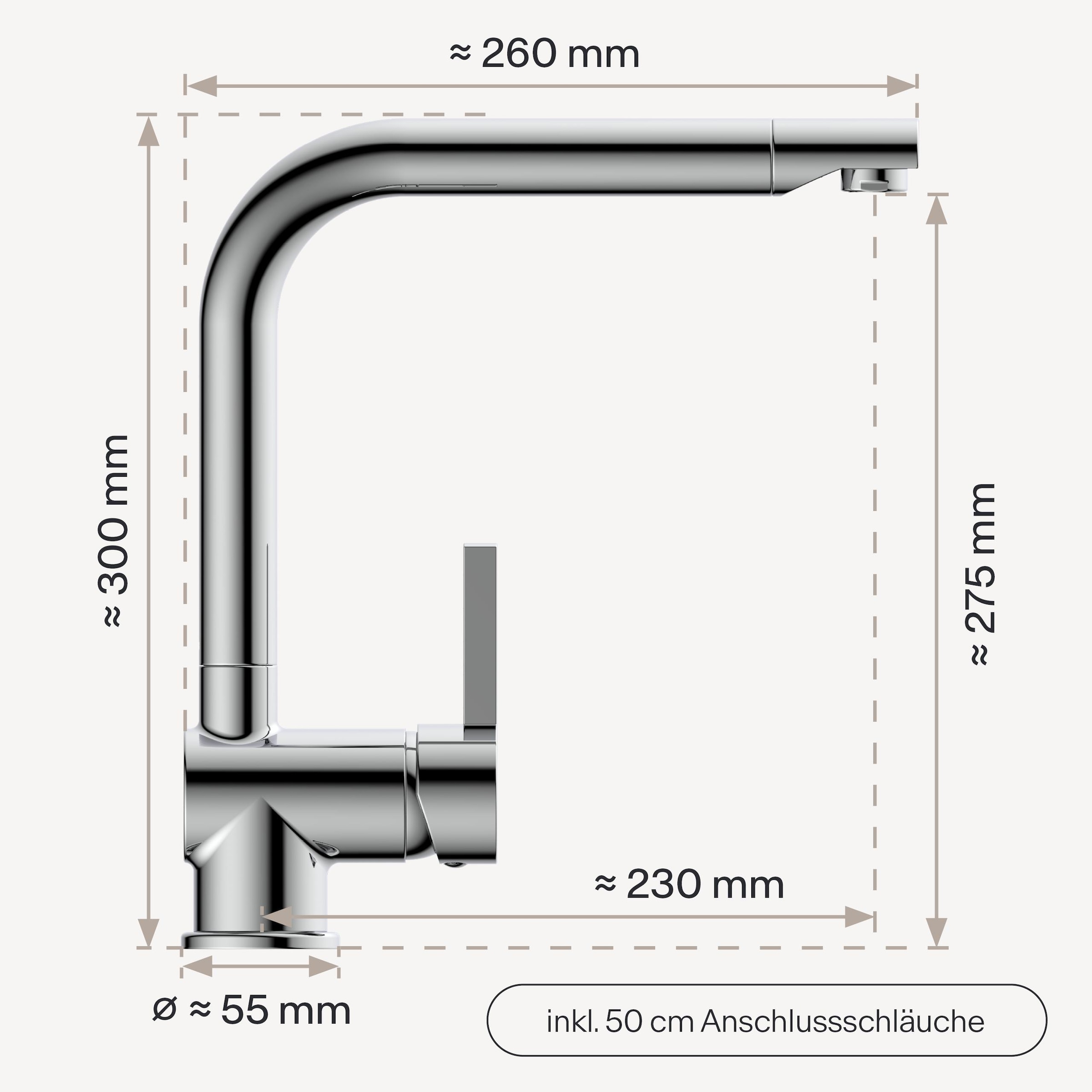 WASSERWERK Spültischarmatur »WK 4, Wasserhahn, Küche, Einhebelmischer« 360° schwenkbar, Cold-Start-Funkt., geräuscharm