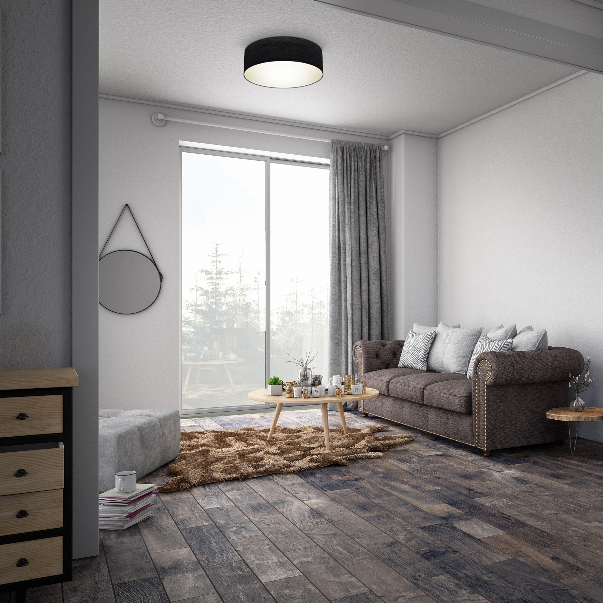 B.K.Licht LED Deckenleuchte, 1 flammig, Leuchtmittel E27 | ohne Leuchtmittel, Deckenlampe, Textil Lampenschirm, schwarz, Schlafzimmer, Wohnzimmer