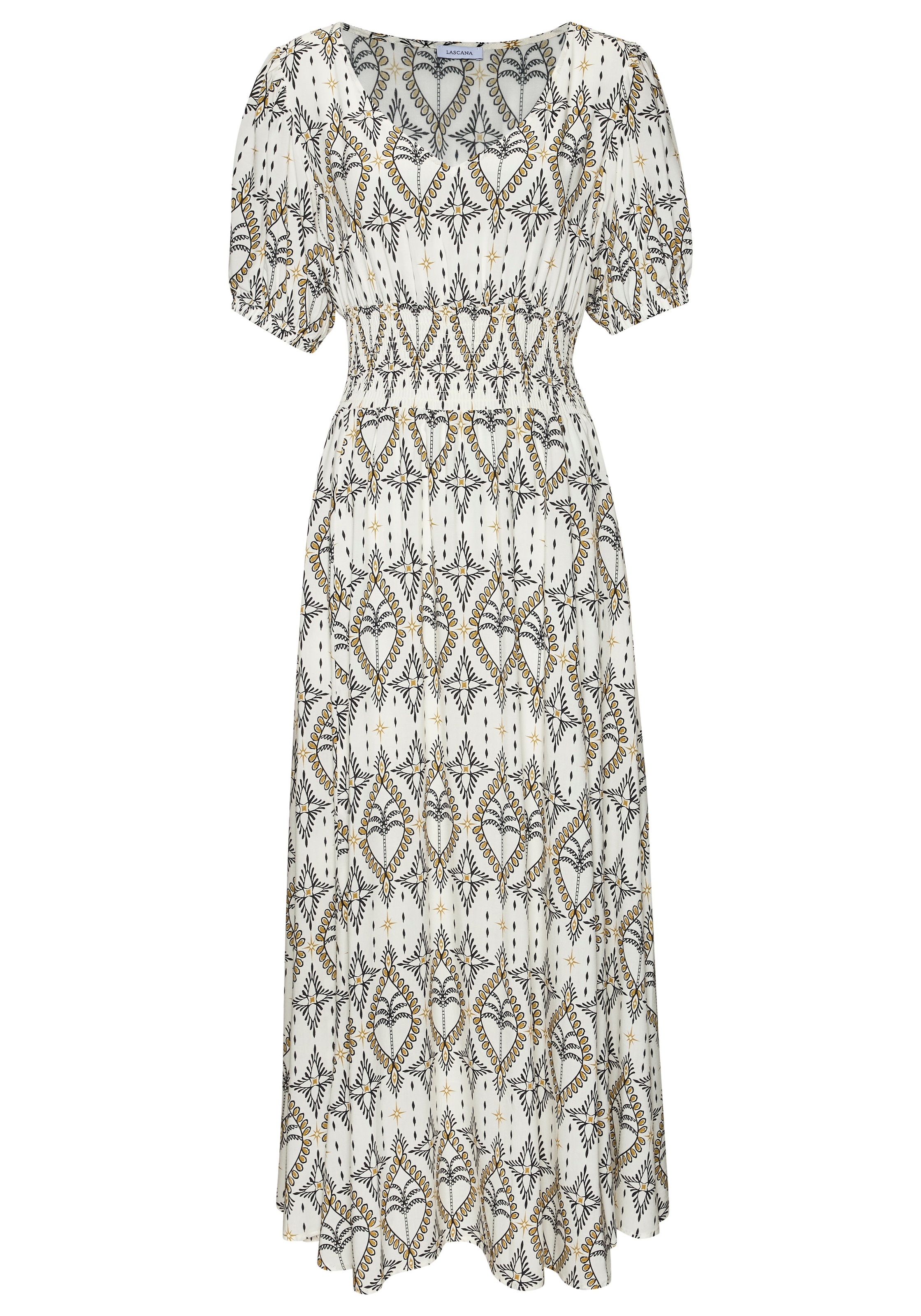 LASCANA Maxikleid mit Alloverdruck und V-Ausschnitt, Sommerkleid, Strandkleid