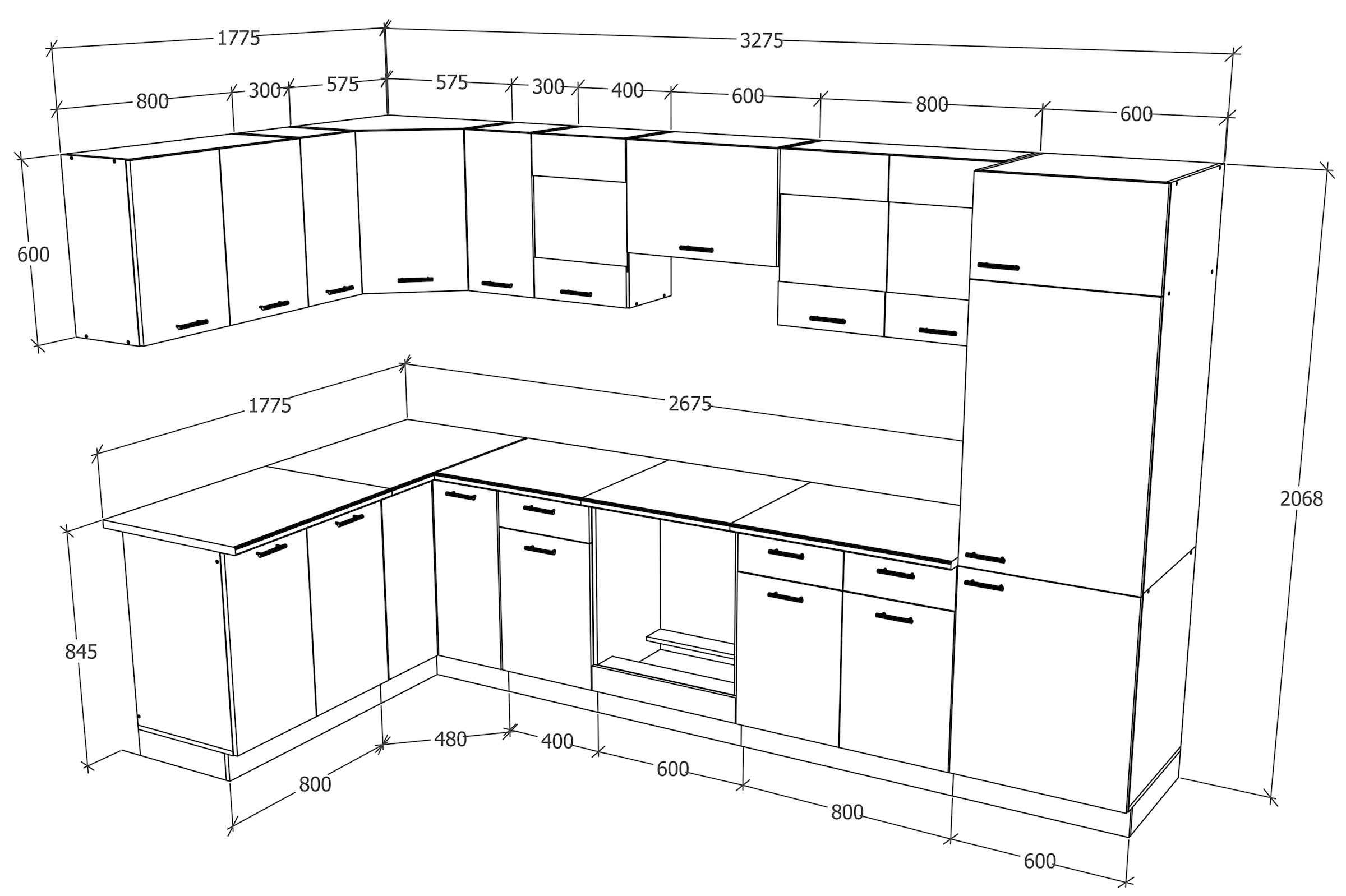 VCM Kühlmodul »Esilo«, 13-tlg Eckküche | Winkelküche | Maße ca. H. 207 x B. 505 x. T. 60 cm
