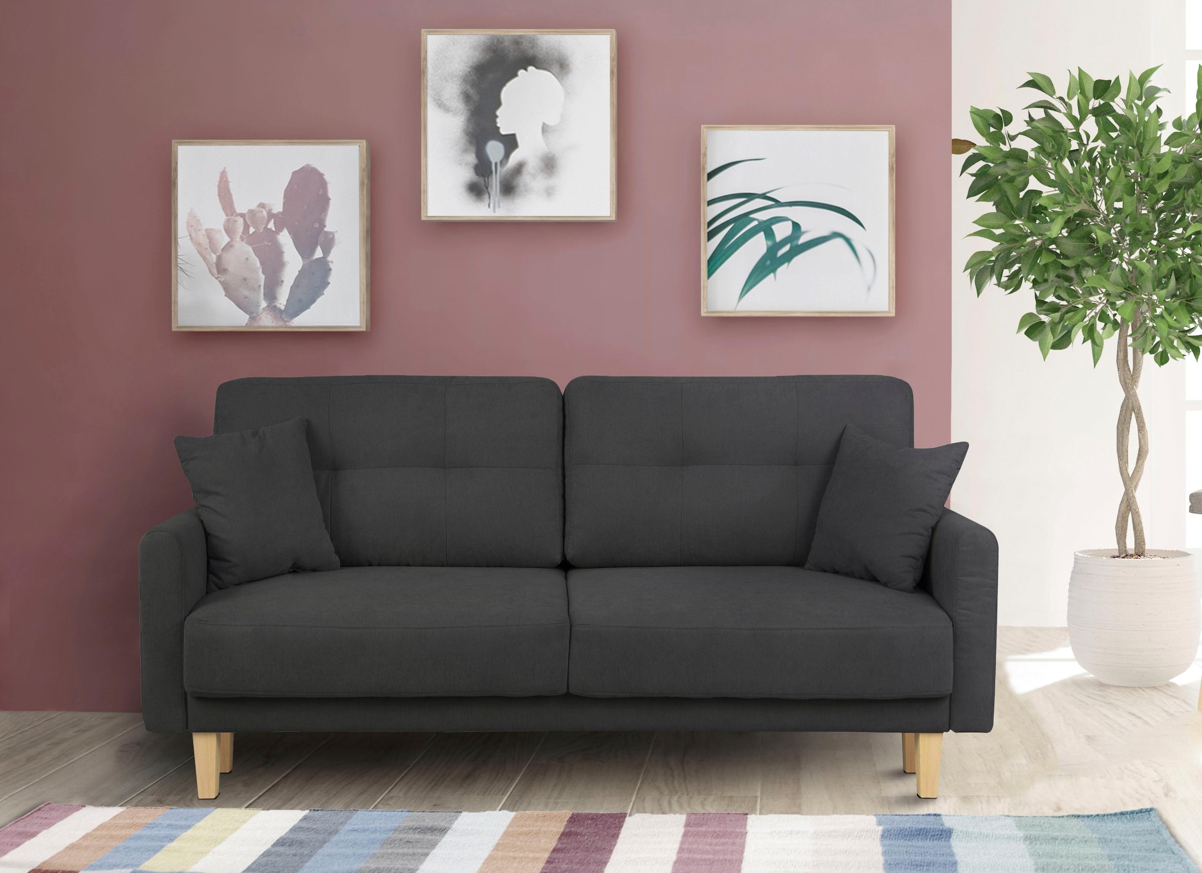 Home affaire 2-Sitzer »TRIPLO mit Wellenunterfederung, Maße B/T/H: 165/100/89 cm«, Sofa mit Steppung im Rückenbereich, incl. Rückenkissen und Zierkissen