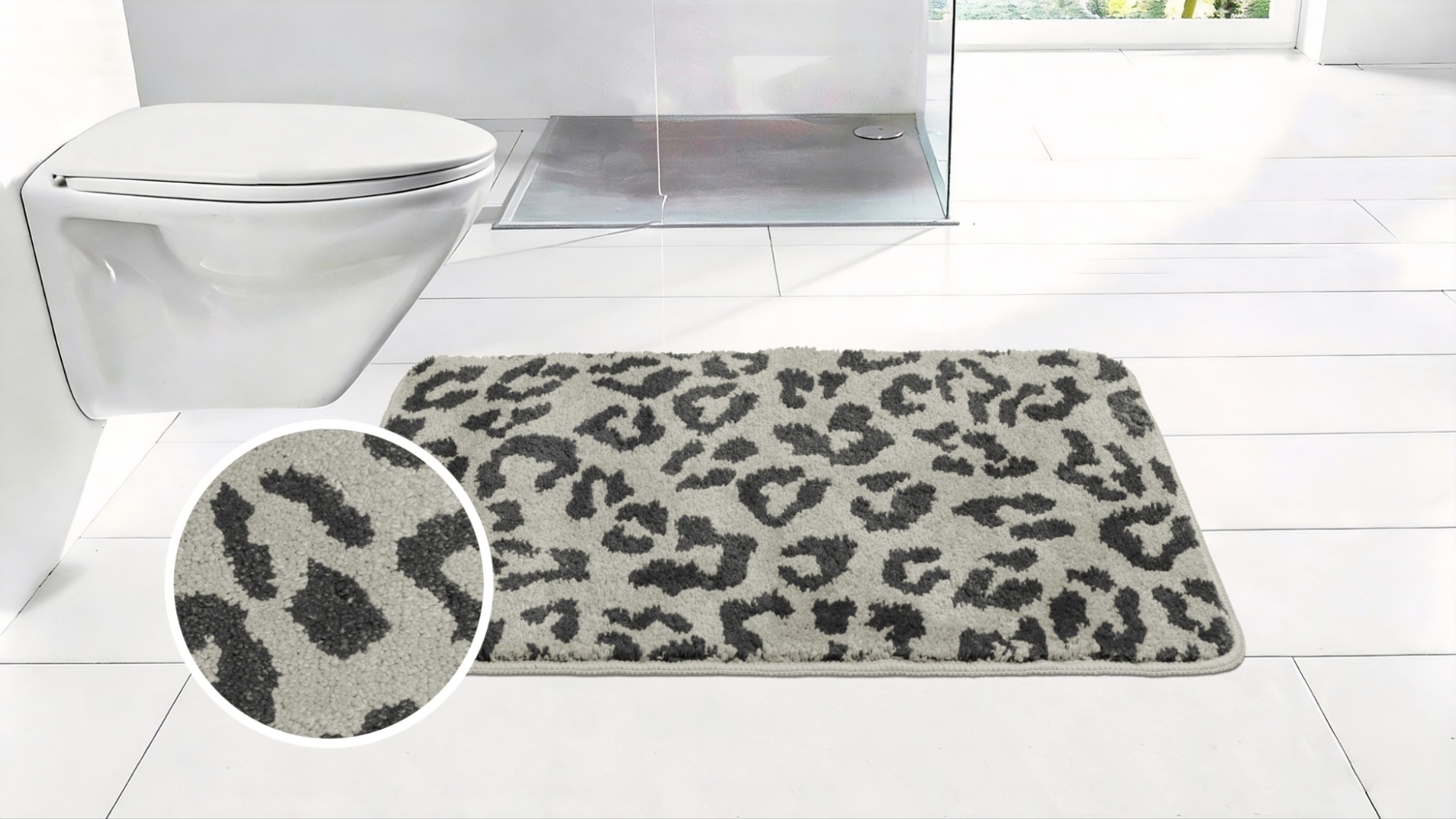 OTTO home Badematte "Anna Leo, Badvorleger, Badezimmer Teppich, Duschvorleger" Höhe 15 mm rutschhemmend beschichtet fußbodenheizungsgeeignet  schnell trocknend mit Animal Print, modernes Muster, Leo, weich