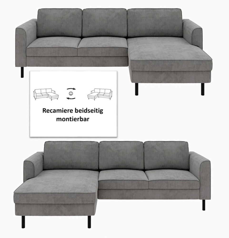 Home affaire Ecksofa »Booster Couch wahlweise mit Schlaffunktion und Bettkasten-auch in Cord«, Recamiere beidseitig montierbar, Sofa in L-Form, 232 cm
