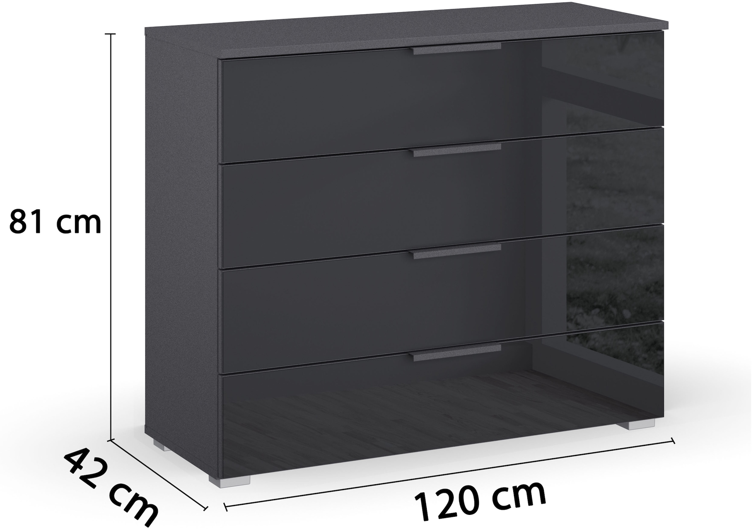 rauch Schubkastenkommode »Sideboard Kommode Schubkastenkommode KOLUNA mit Glasfront«, (Breite 80 cm), vier große und geräumige Schubladen mit viel Stauraum MADE IN GERMANY