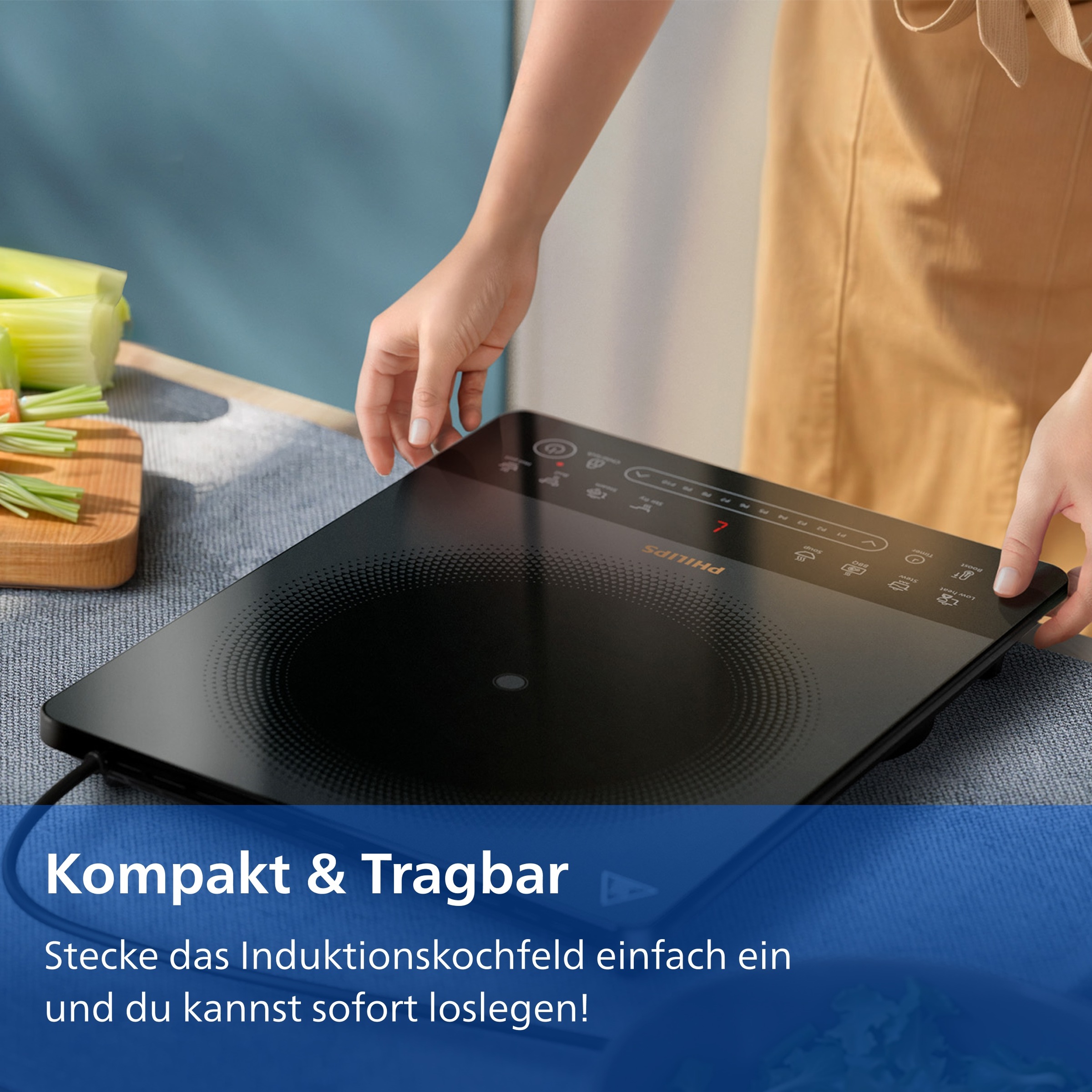 Philips Einzel-Induktionskochplatte »HD5850/90 5000 Series mit 10 Heizstufen, Boost-Funktion u. Timer« Ultraflaches Design, automatische Pfannenerkennung, Touch-Display