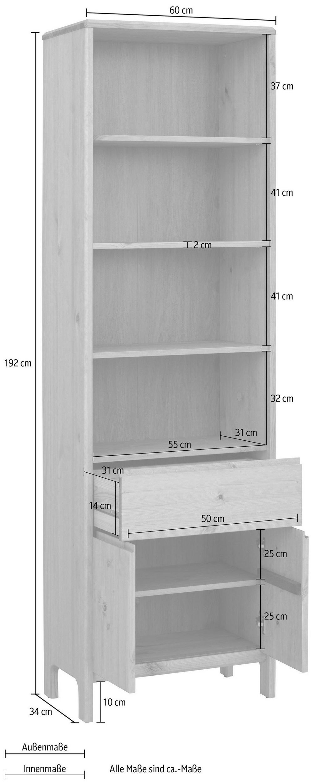 OTTO products Hochschrank »Jorrick«, Breite 60 cm, Massivholz Kiefer mit Bio Öl/Wachs behandelt