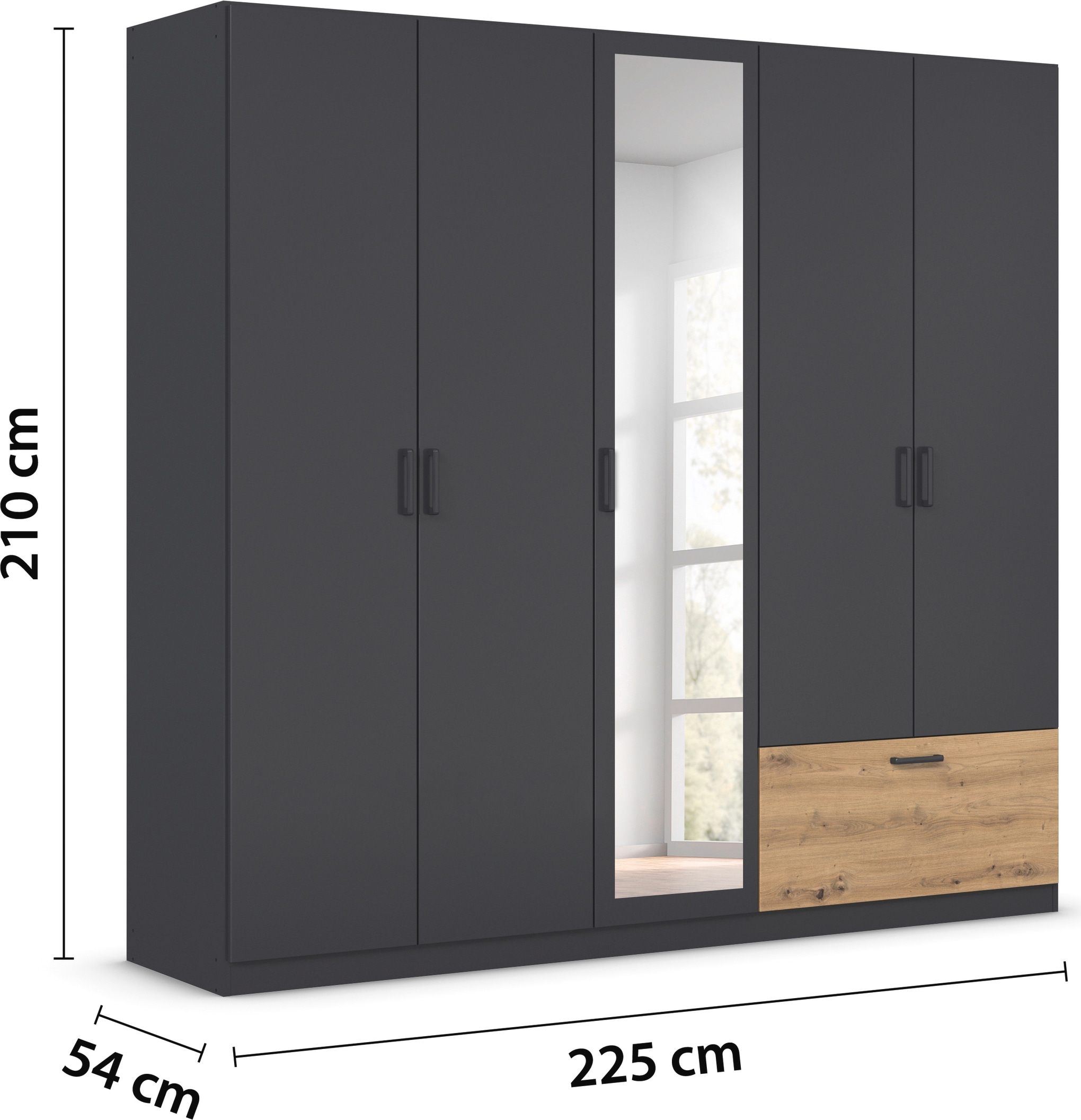 rauch Drehtürenschrank »Kleiderschrank Schrank Garderobe Wäscheschrank BARI mit Spiegel«, mit Schubasten außen, moderner Griff in Graumetallic MADE IN GERMANY