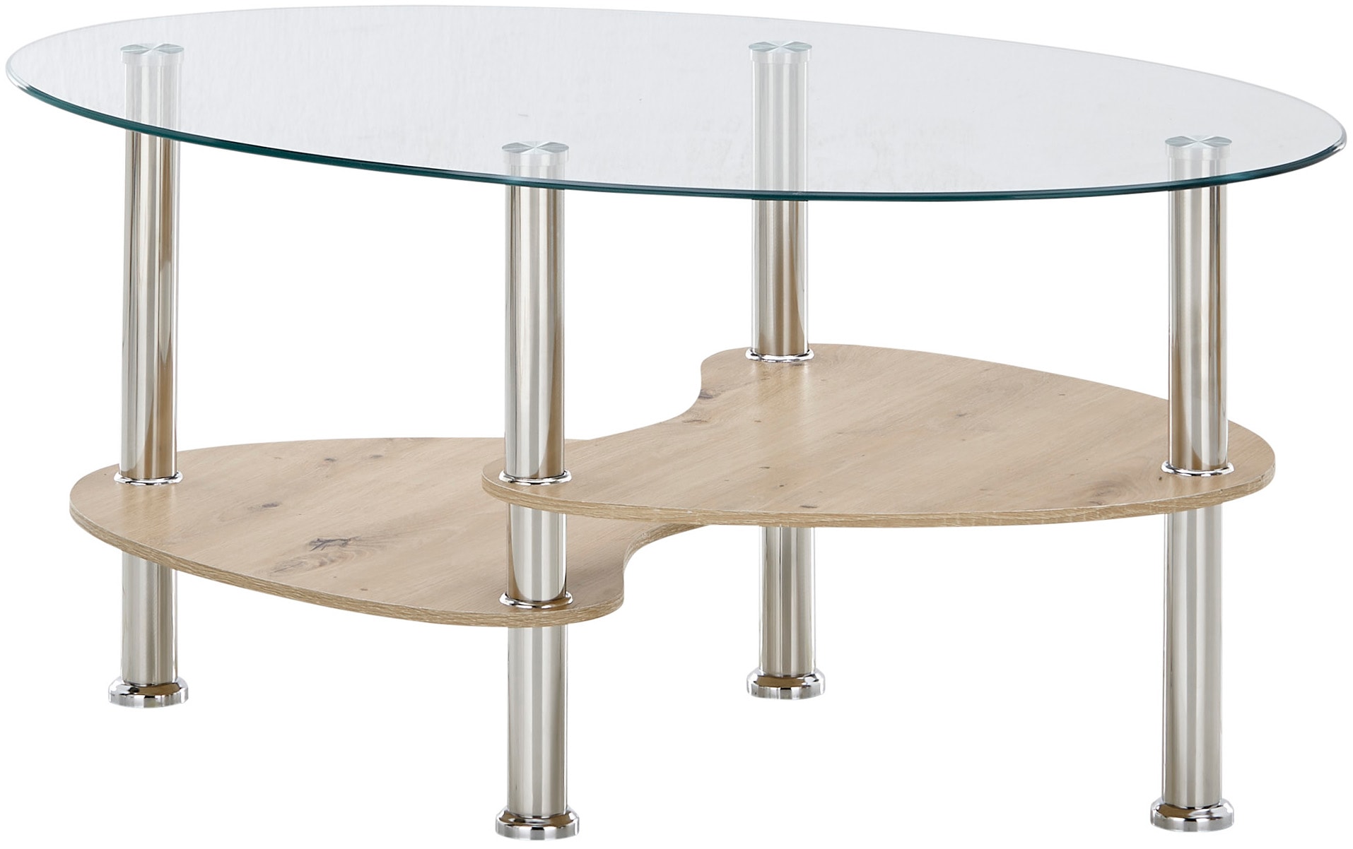 Stolkom Couchtisch »Panty Glastisch, Wohnzimmertisch, Beistelltisch Glas BxHxT 90x42x55 cm«, (Couchtisch), Sicherheitsglas 8mm, Ablage in MDF Eiche Artisan und Eiche Sonoma