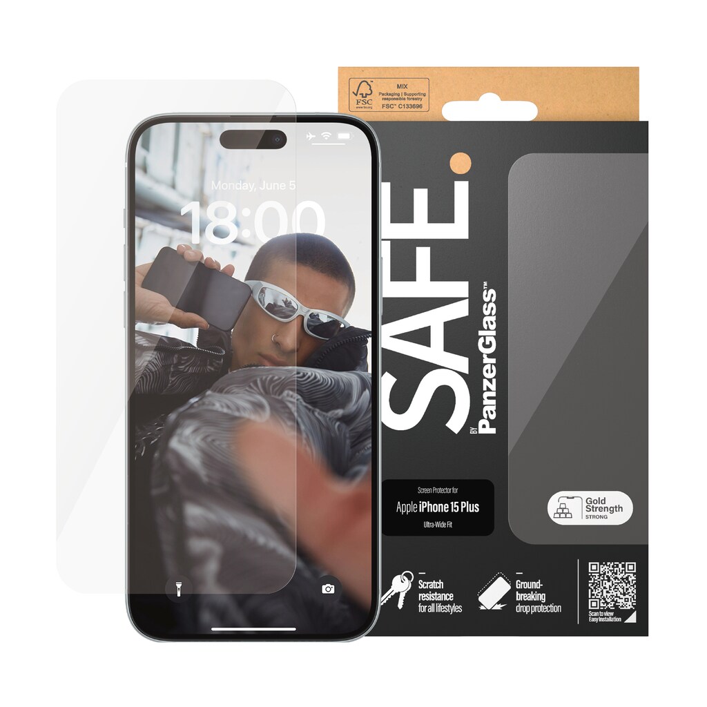 PanzerGlass Displayschutzglas »Screen Protector Glass«, für iPhone 15 Plus, Ultra Wide Fit