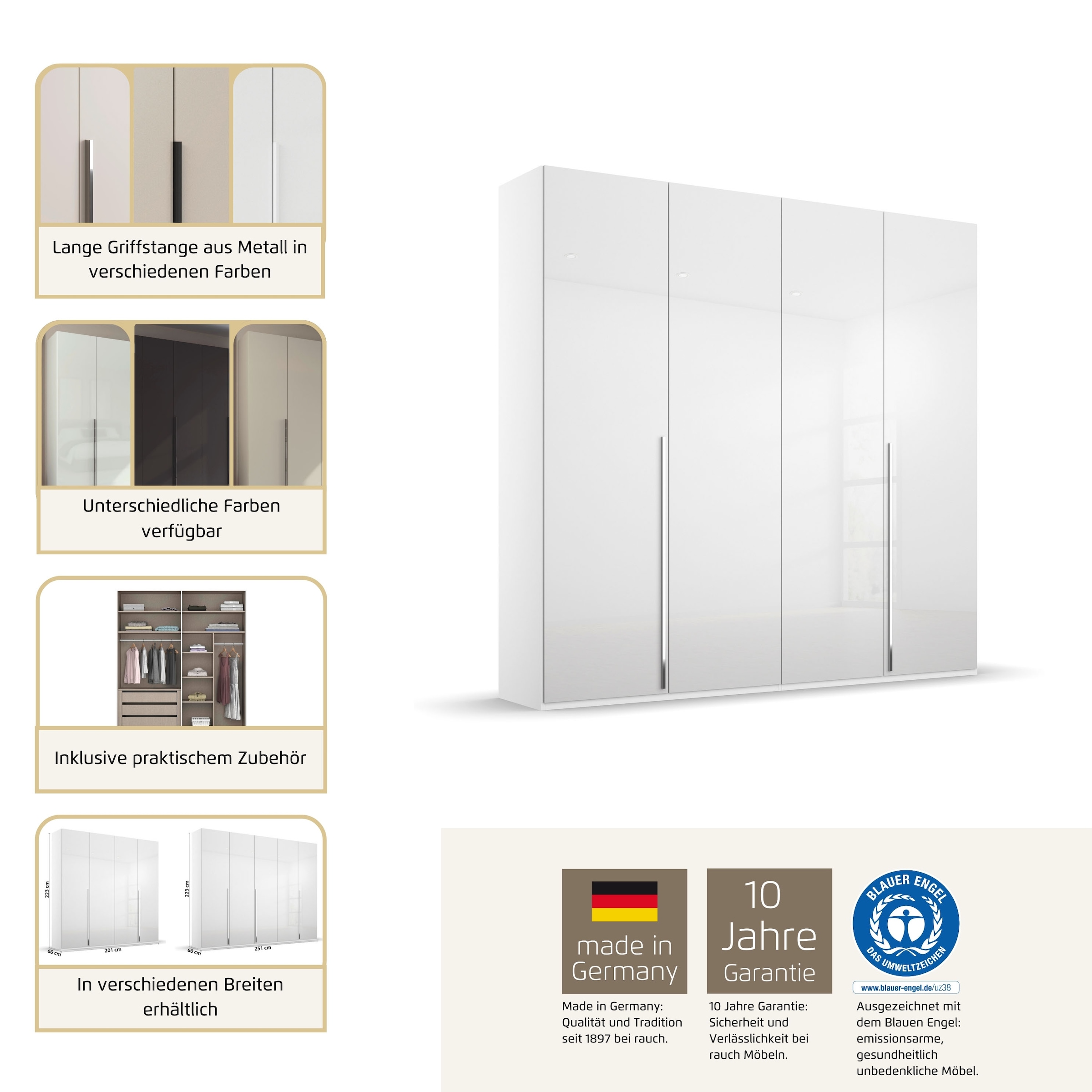 rauch Drehtürenschrank »Kleiderschrank Schrank Garderobe Wäscheschrank BESTSELLER MONTCLAR« 3 Ausstattungen BASIC/CLASSIC/PREMIUM, Breiten 201/251/301/350/400 cm, 