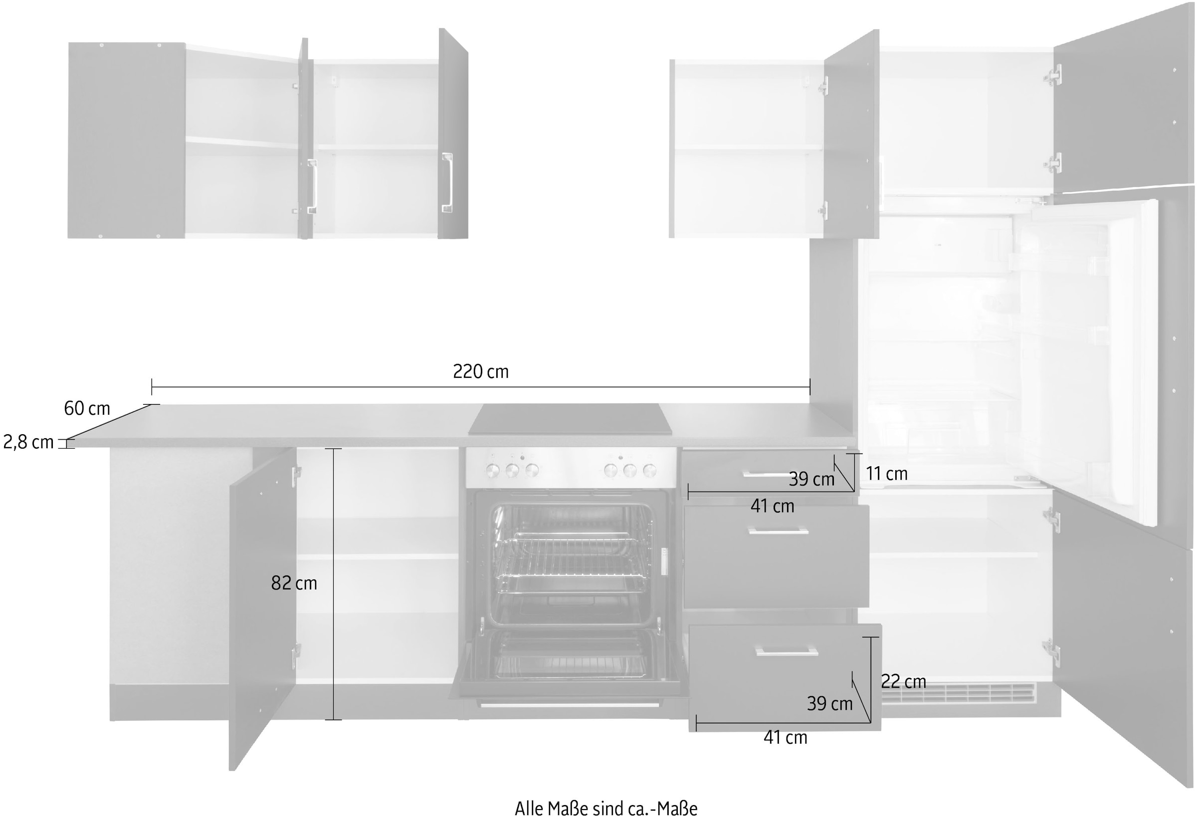 KOCHSTATION Winkelküche »KS-Paris«, ohne E-Geräte, Stellbreite 220/280 cm