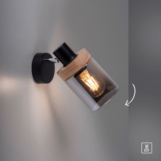 Home affaire Wandleuchte »Tendon«, 1 flammig-flammig, Wandlampe, Glas,  Holz, Rauchglas, geeignet für Leuchtmittel - E27 online kaufen | mit 3  Jahren XXL Garantie