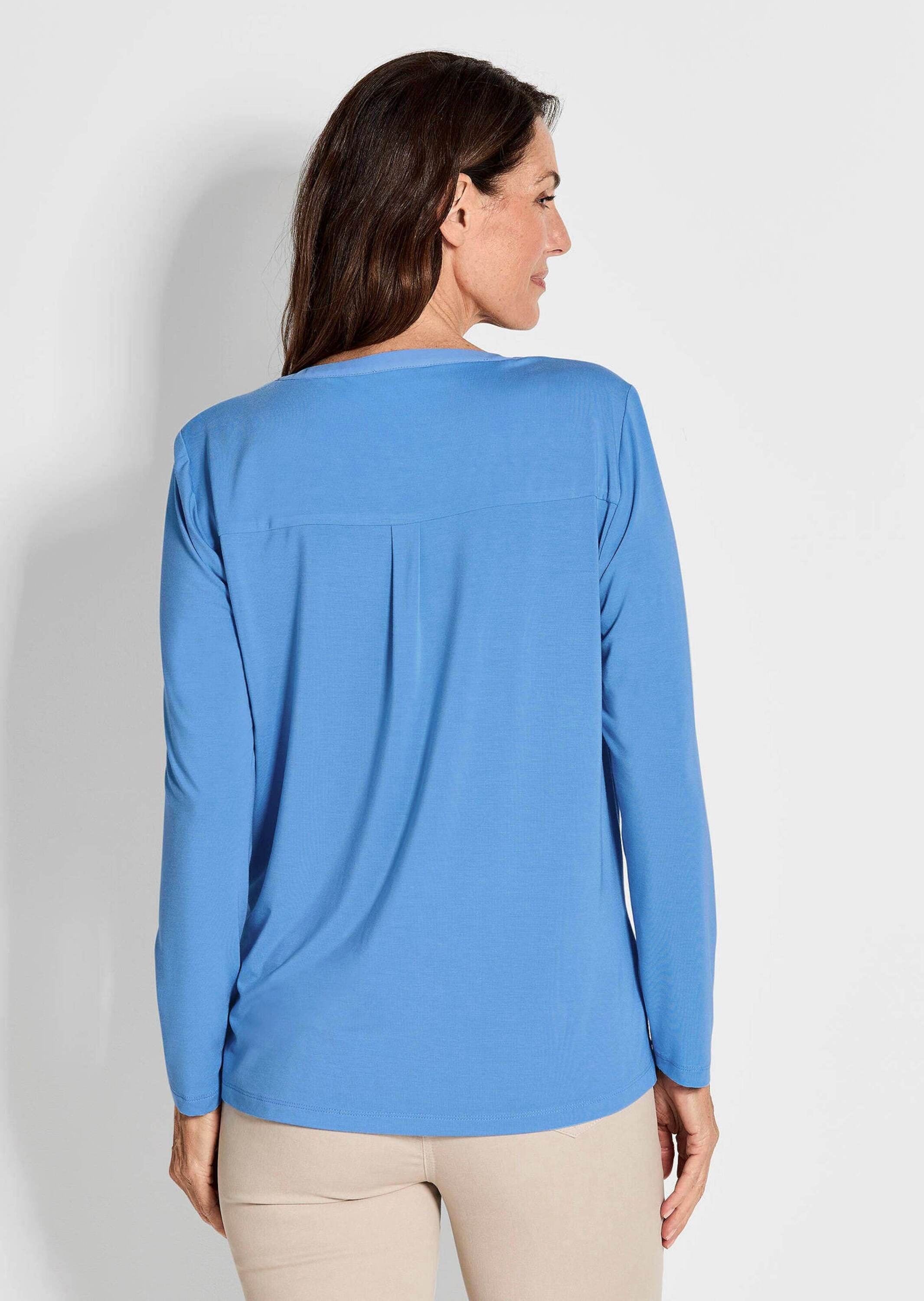 GOLDNER Kurzarmbluse »Langarm Damen Unibluse mit Chiffoneinsatz und Rundhalsaussschnitt«