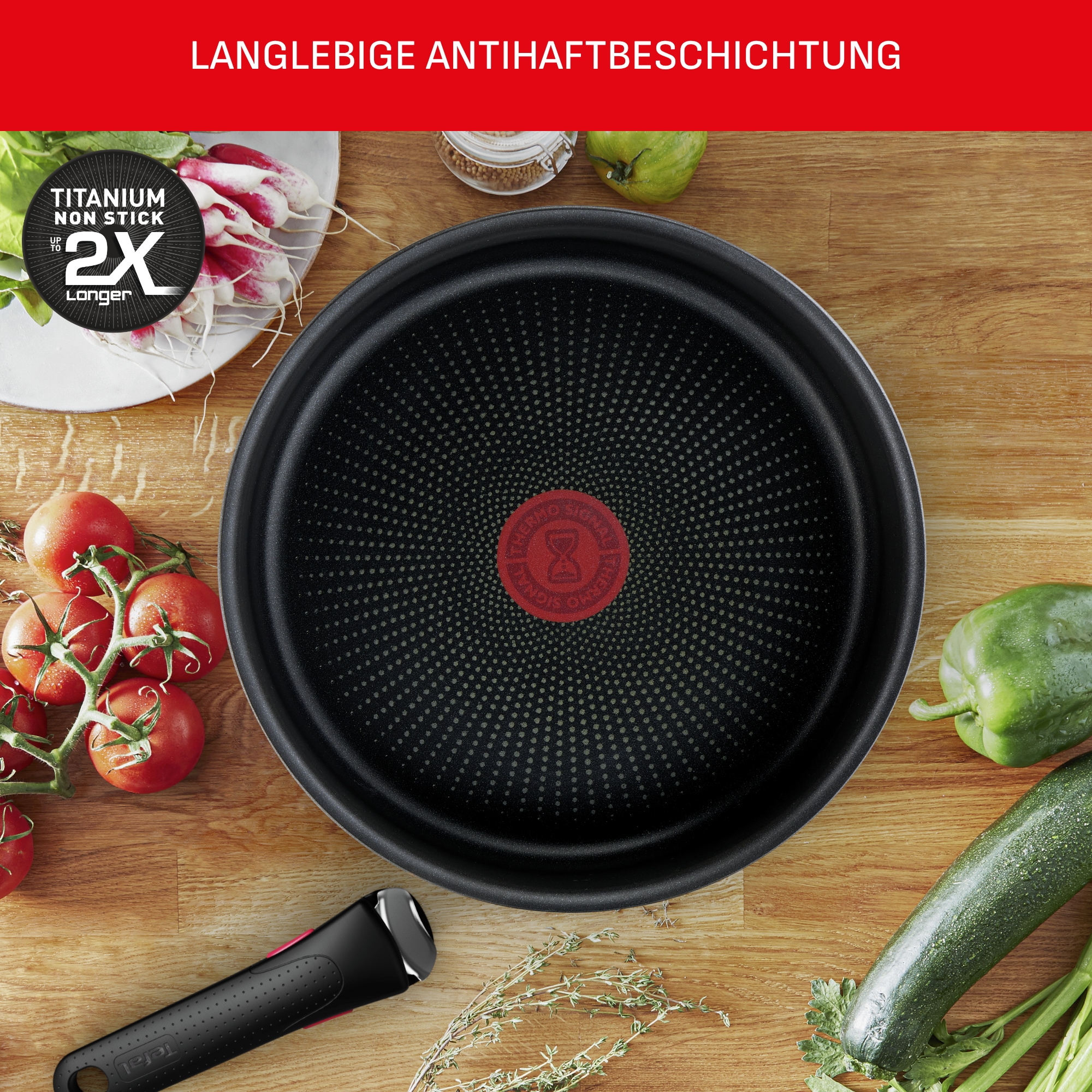 Tefal Pfannen-Set »Ingenio XL Force, Pfannenset abnehmbarer Griff, Antihaftversiegelung« Aluminium Set, 2x Pfannen Ø 24/28 cm, 1x abnehmbarer Griff, Made in France, 3 Stk. tlg. stapelbar, einfache Reinigung, NICHT induktionsgeeignet, L15891