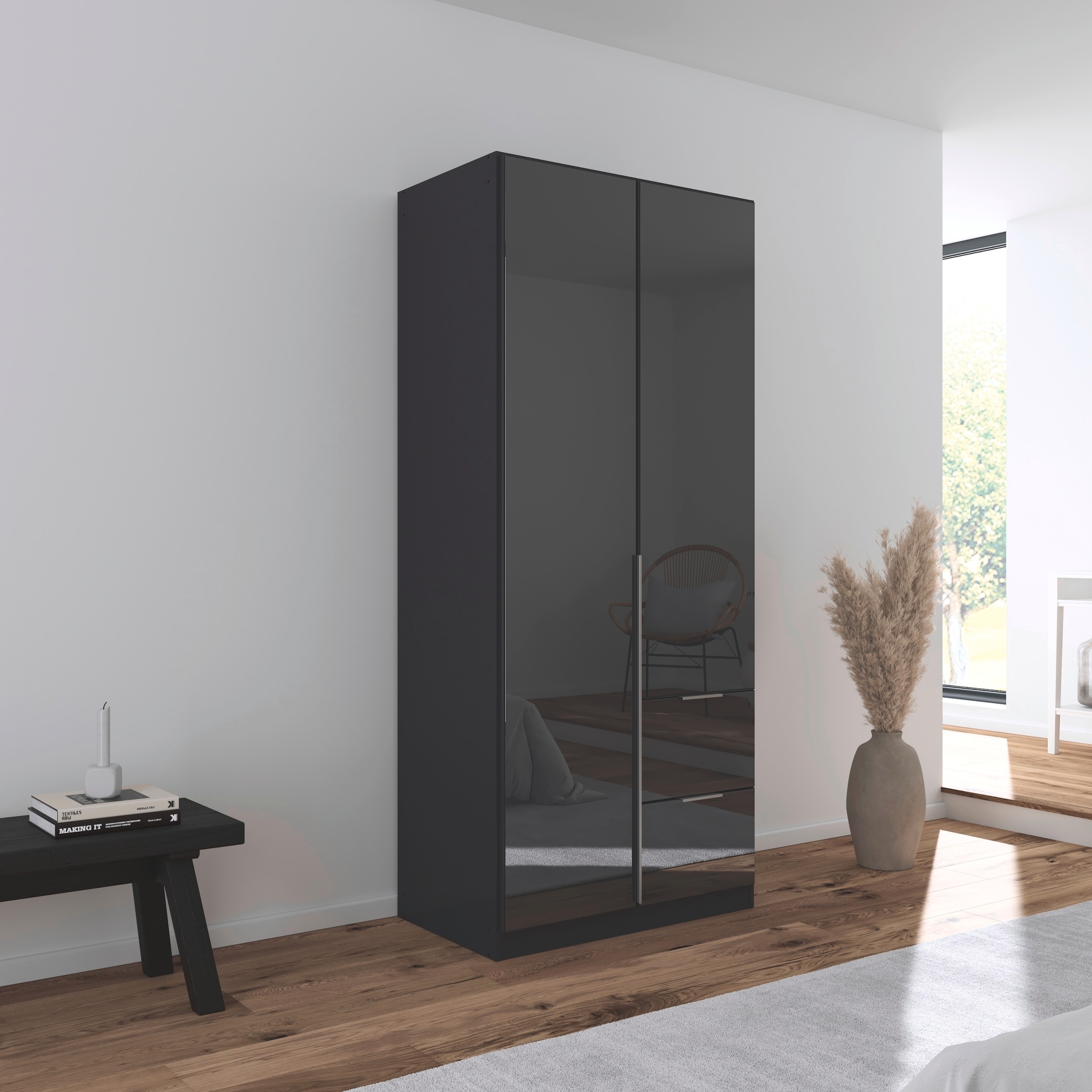 rauch Drehtürenschrank »Kleiderschrank Kleiderschränke Schrank Garderobe AGORDO mit Glasfront«, mit Außenschubkästen, in 6 Breiten und 2 Höhen MADE IN GERMANY