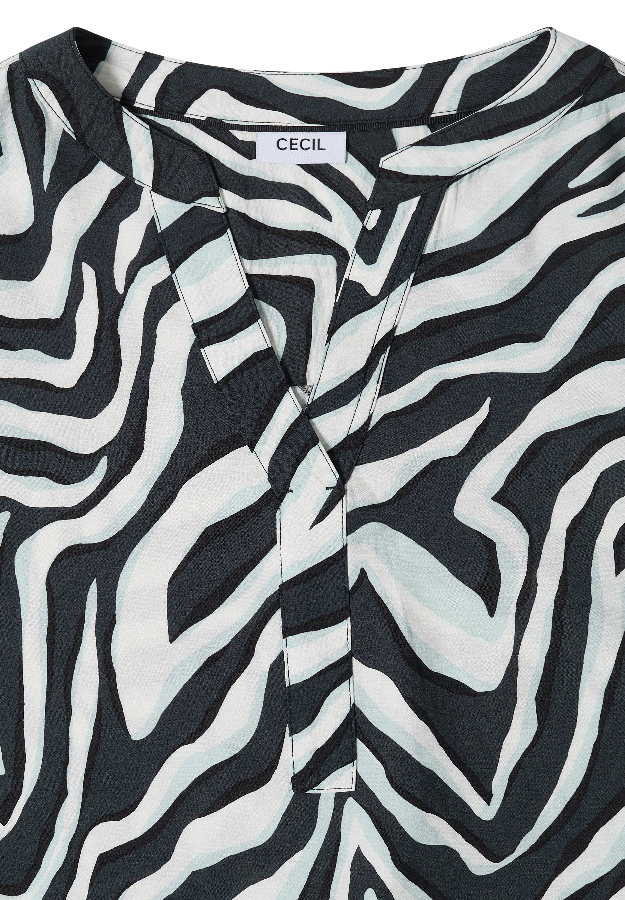 Cecil Sommerkleid Eingrifftaschen Split Neck, abstrahierter Zebraprint, Viskosemix, Sommerkleid