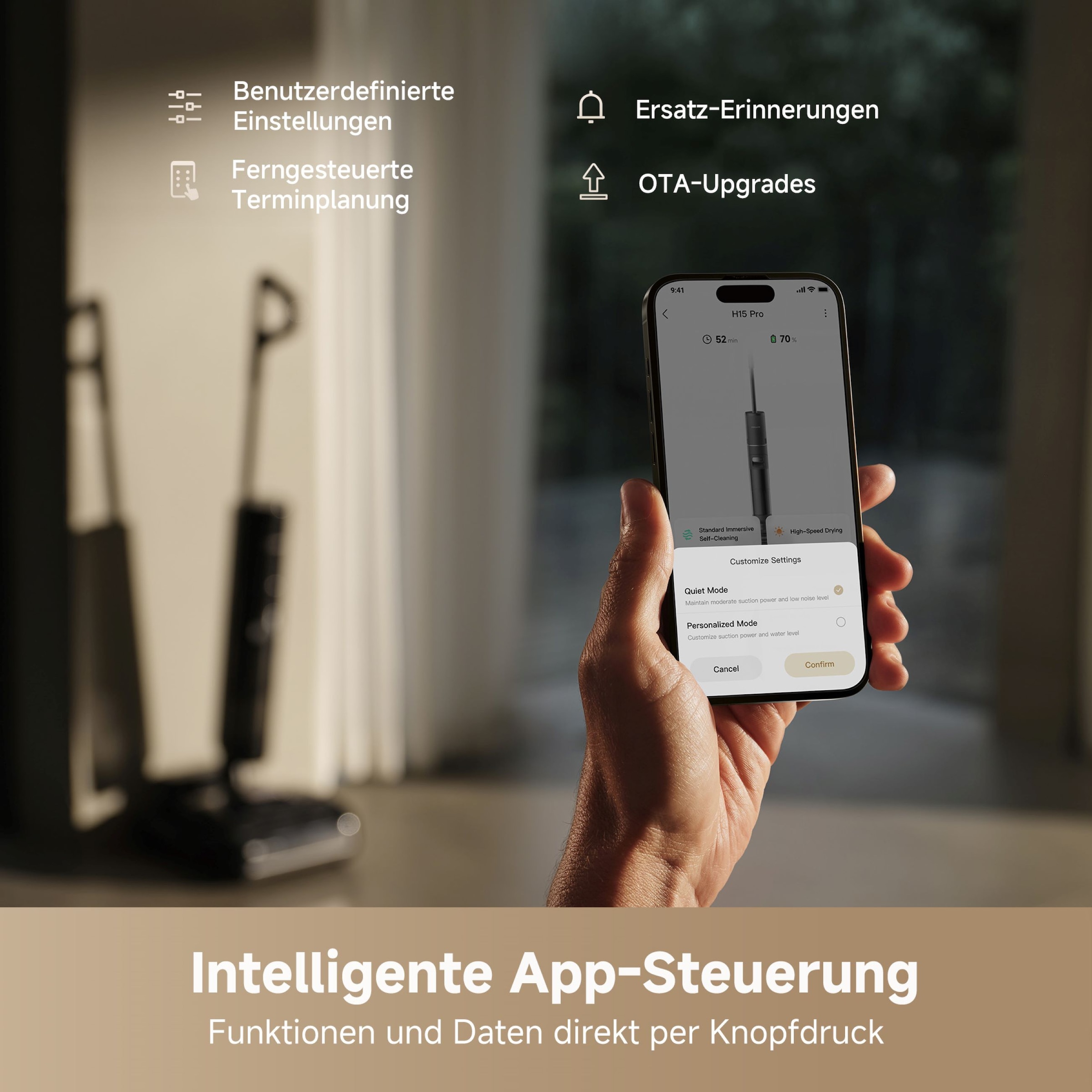Dreame Nass-Trocken-Sauger »H15 Pro, 21.000 Pa Saugkraft, GapFree,180°-Design, Selbstreinigung«, Triple-Edge-Reinigung, TangleFree, App-Control, Heißlufttrocknung