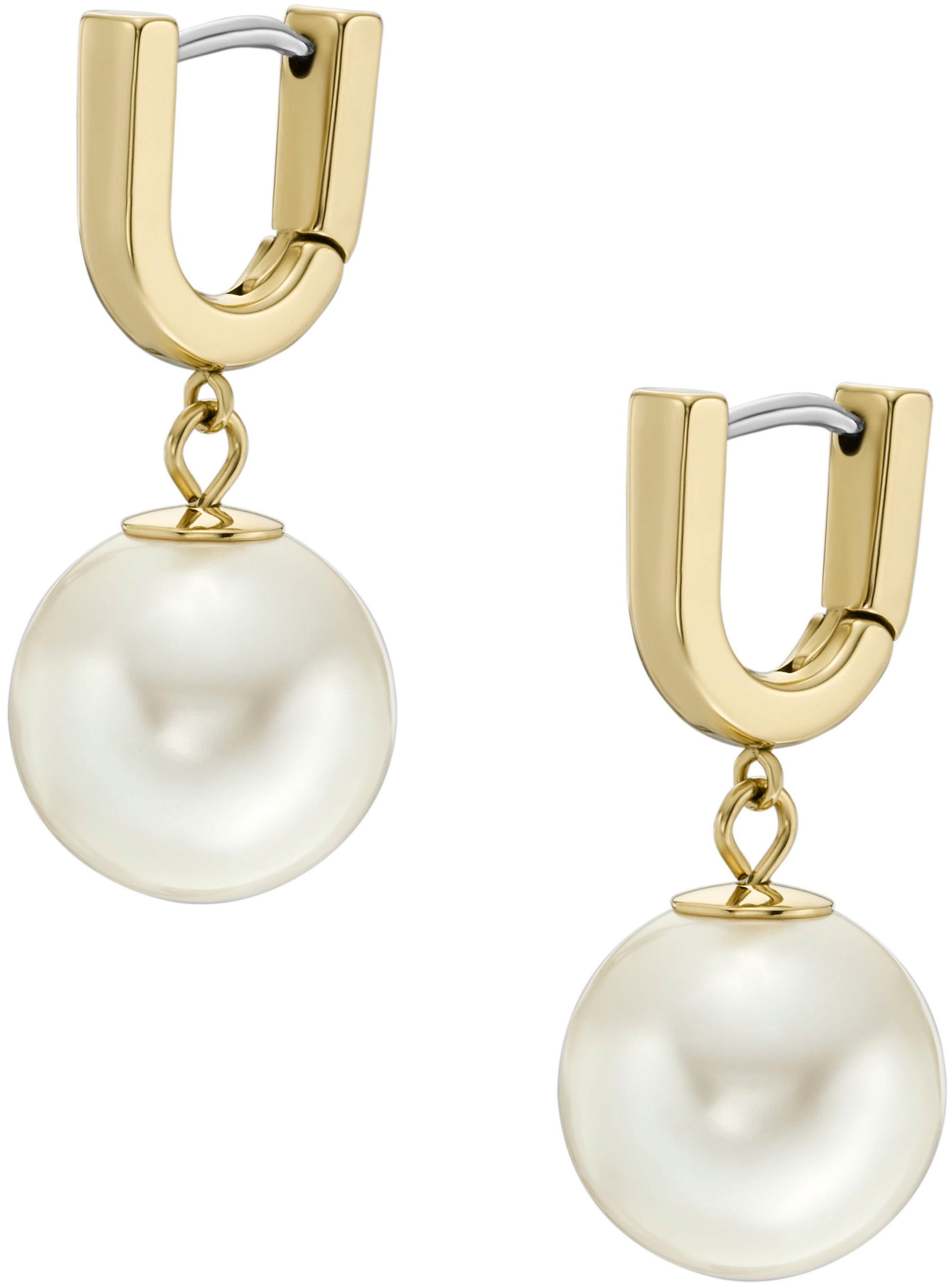 Fossil Paar Creolen »Schmuck Geschenk Edelstahl HERITAGE PEARL D-LINK, JF04730710«, mit Glasperle