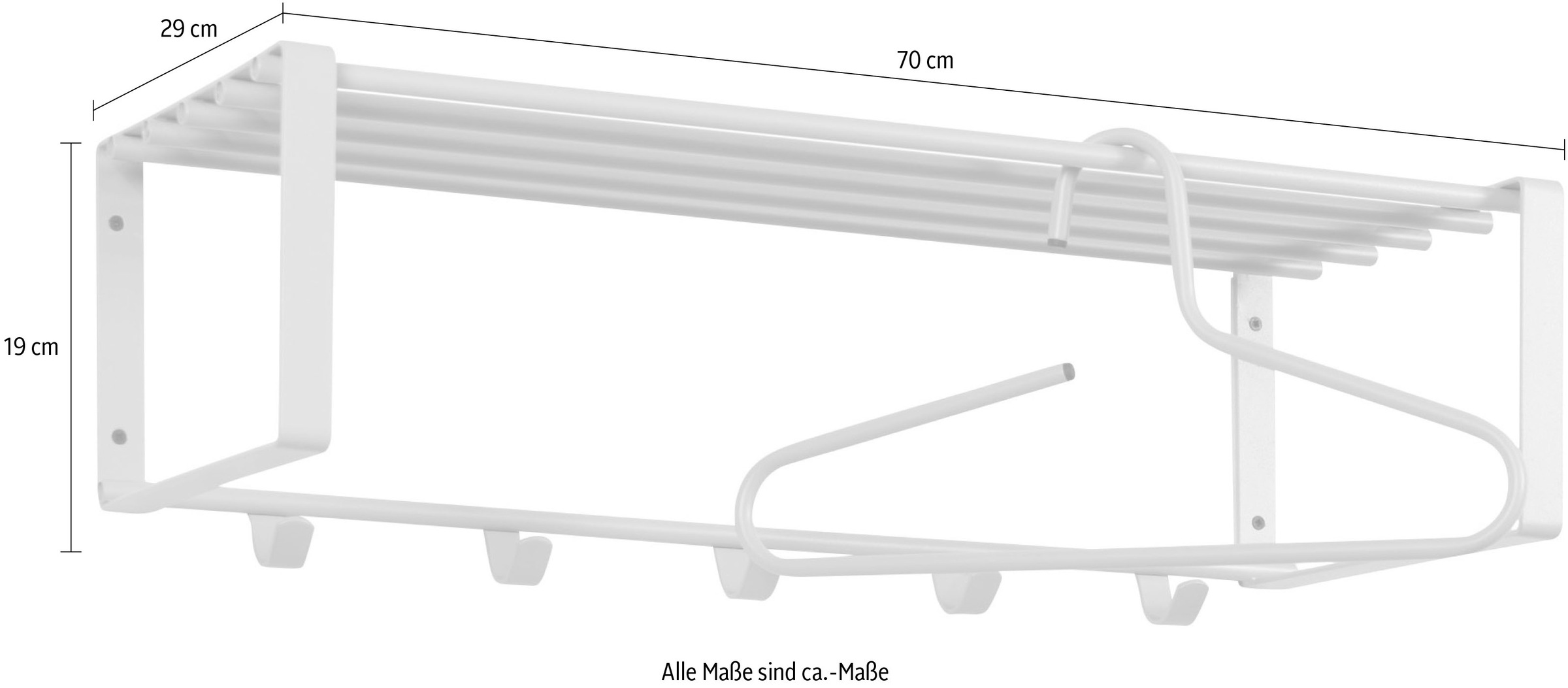 Spinder Design Garderobenleiste »REX«, (1 St.), Wandgarderobe aus Stahl mit Hutablage und 5 bzw. 7 Haken