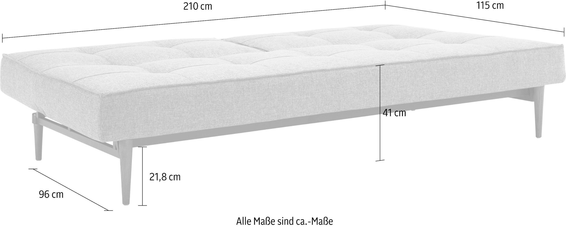 dunklen Styletto bequem Beinen, »Splitback«, INNOVATION Schlafsofa bestellen skandinavischen LIVING ™ Design mit in