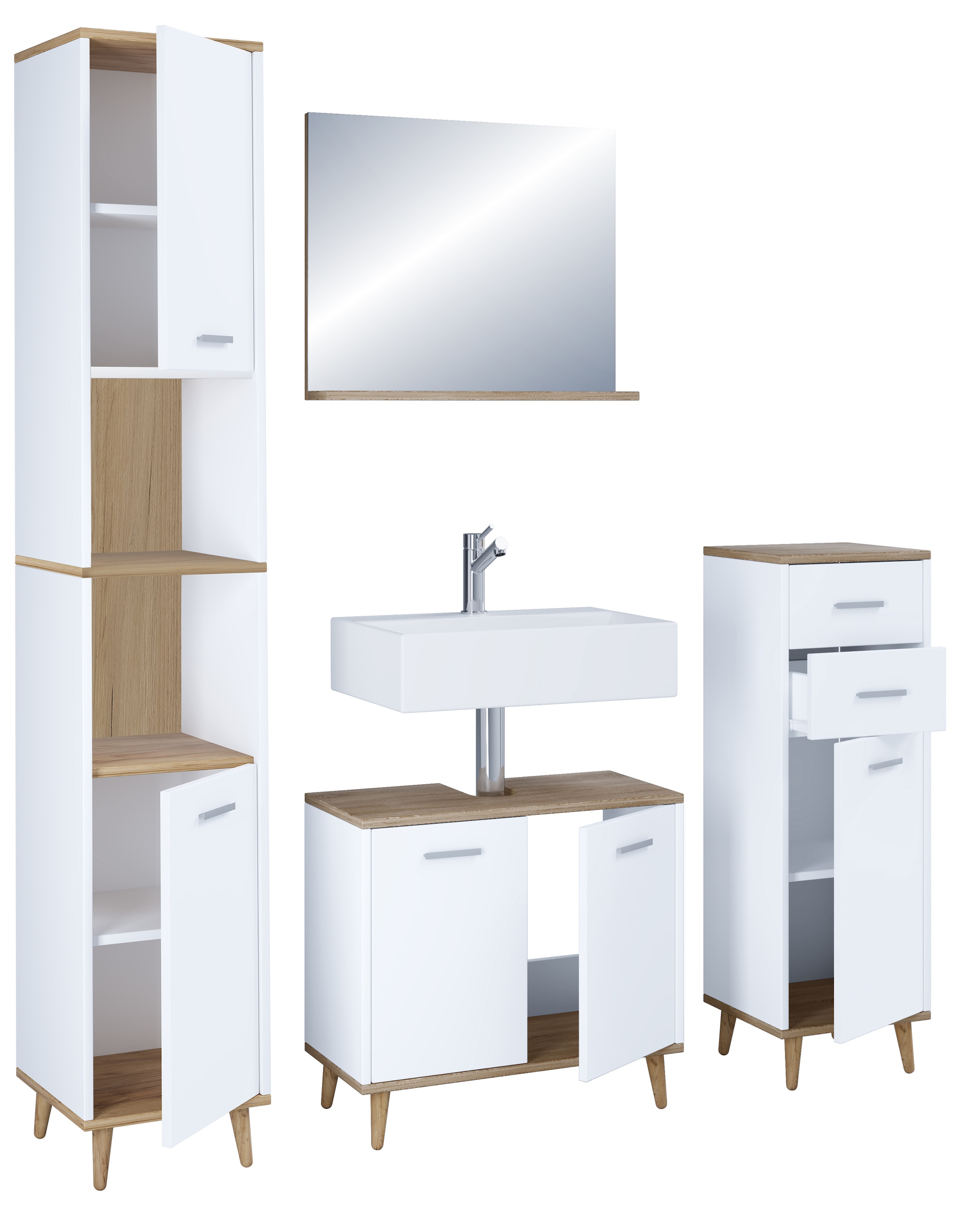 VCM Badmöbel-Set »4-tlg. Komplett Badmöbel Badschrank Set Landos l« 4 Stk. tlg.