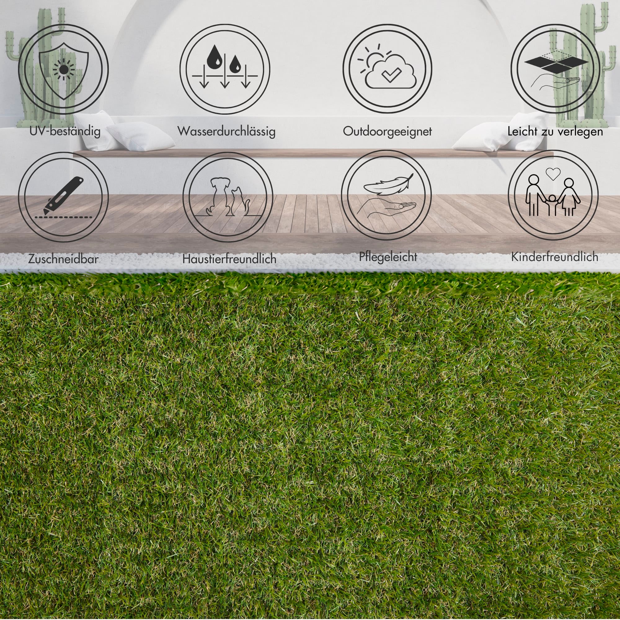 Andiamo Kunstrasen »Rasenteppich Jever« rechteckig 20 mm Höhe natürliche Optik, mit Drainagefunktion, für Balkon, Terrasse & Garten