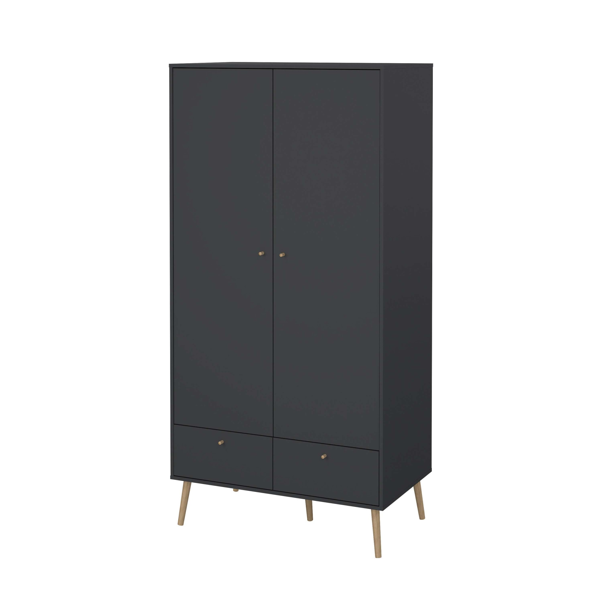andas Kleiderschrank »Bodo, Drehtürenschrank, Aufbewahrung Kasten Schrank Stauraum«, 2 Türen, 2 Schubladen, Beine und Griffe Massivholz, Breite 99 cm