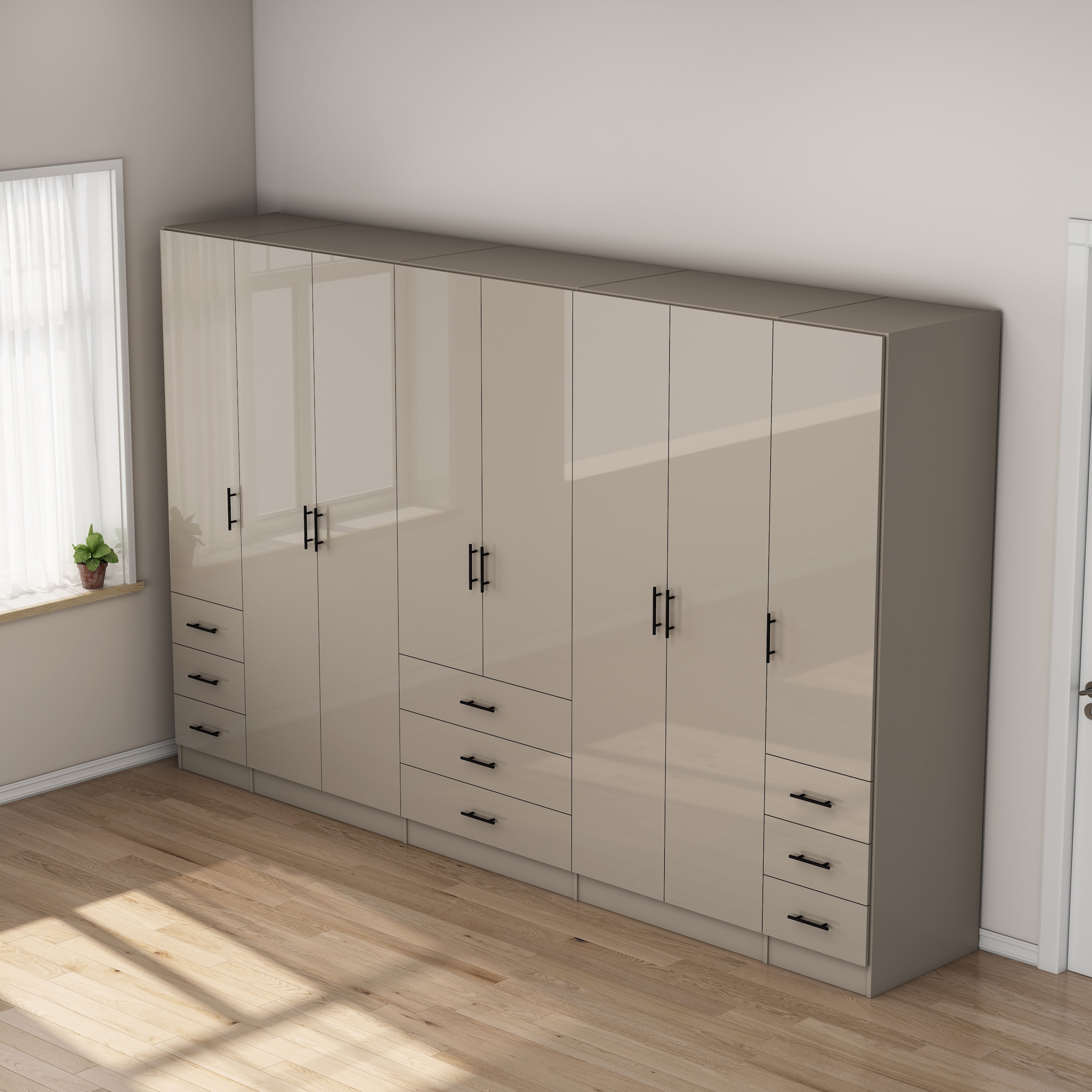 OTTO home Kleiderschrank »Trento Schlafzimmerschrank Garderobe hochglanz« Schrank mit 8 Türen und 9 Schubladen, hochglänzende Fronten