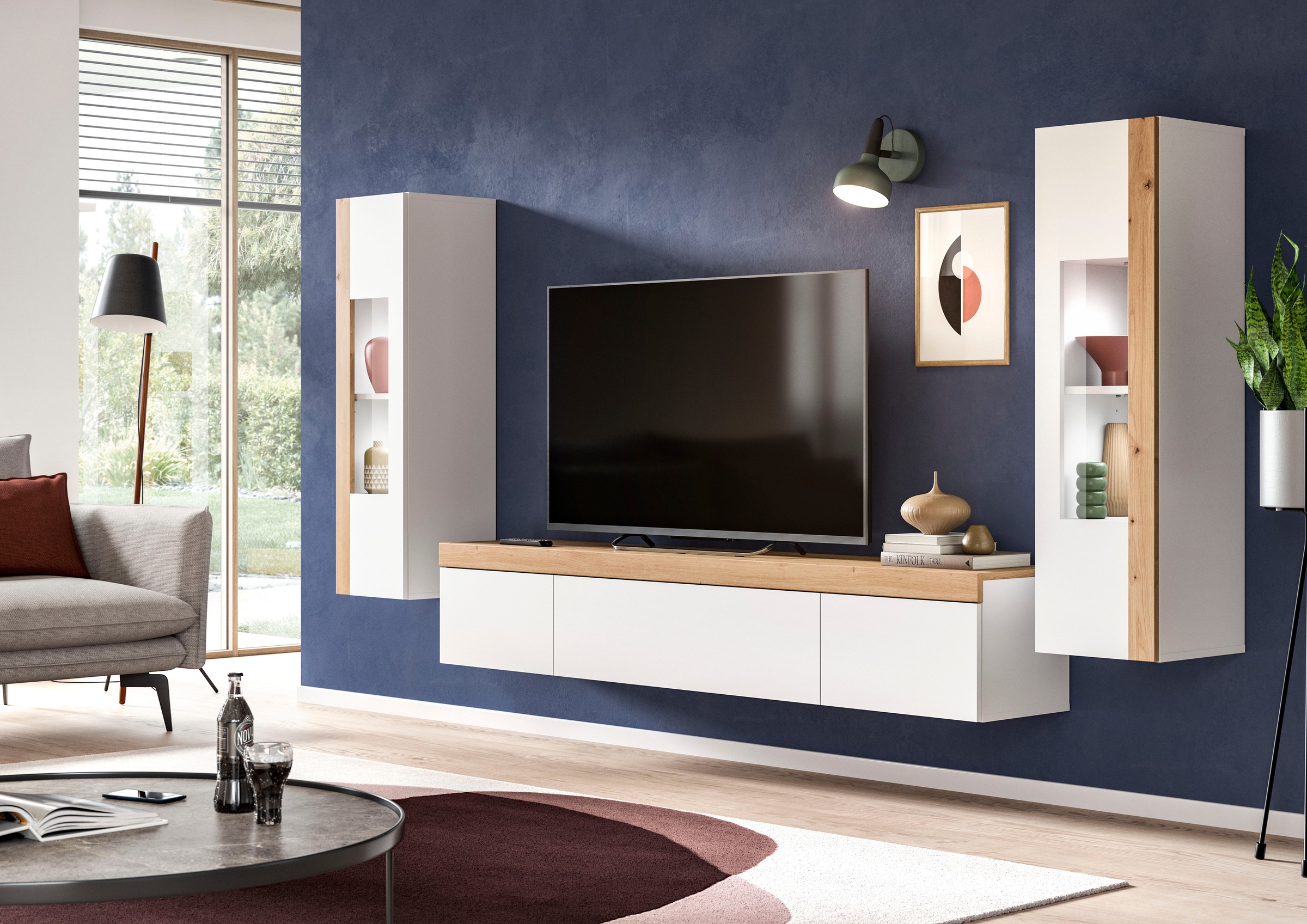 INOSIGN Wohnwand »Svala, Breite 180 cm, Wohnkombination«, (Set, 3 St.), stehend u. hängend montierbar, Vitrinenschränke, Lowboard