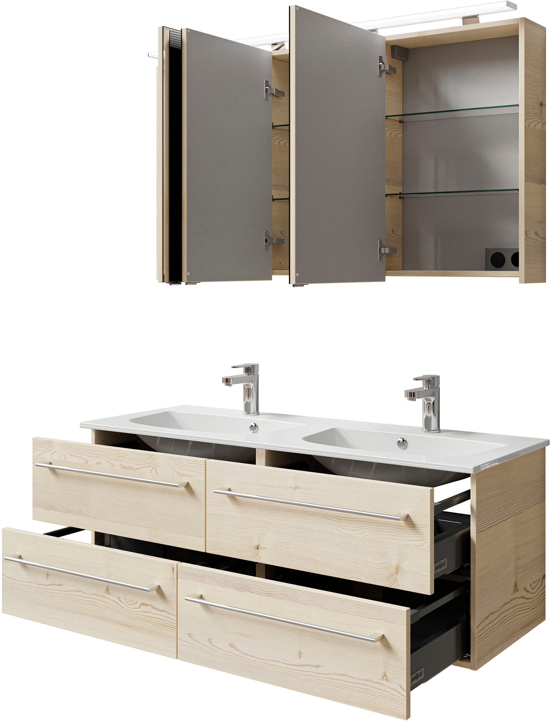 Saphir Badmöbel-Set »Serie 6025 2-teilig Mineralmarmor-Waschtisch mit LED-Spiegelschrank« 2 Stk. tlg.