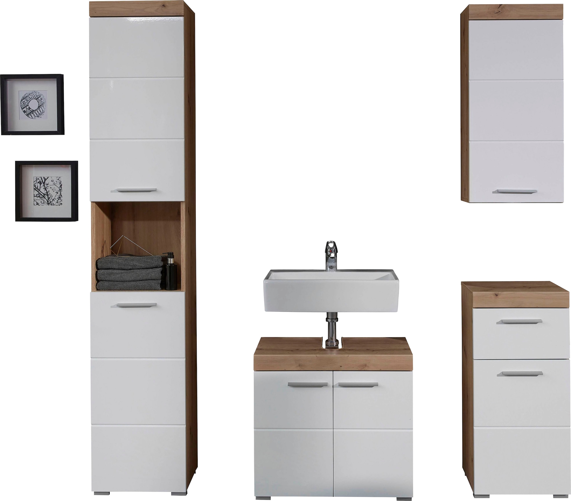 INOSIGN Badmöbel-Set »Avena«, (Set, 4 St.), Mit Hochschrank, Waschbeckenunterschrank, Wandschrank und Unterschrank