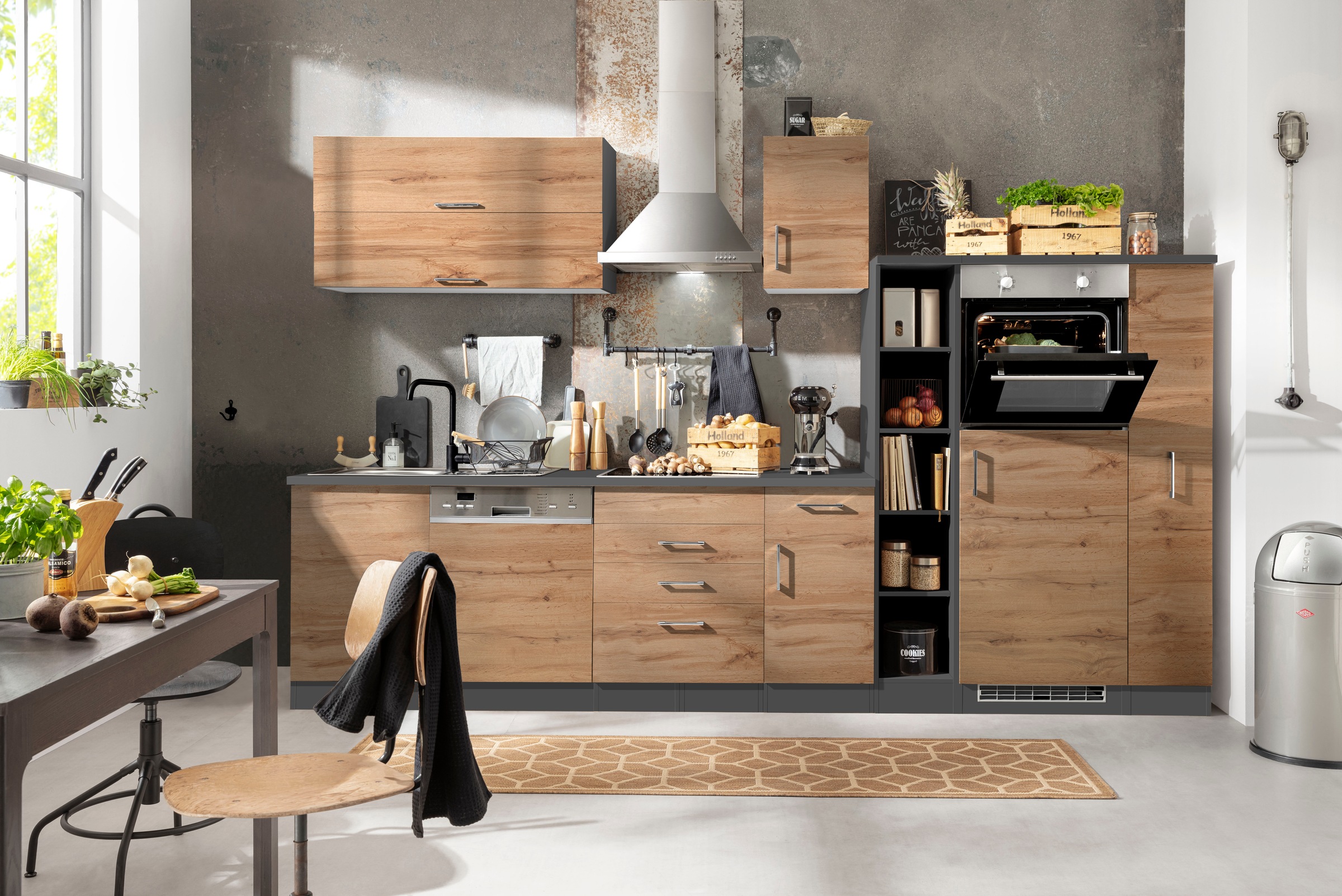 KOCHSTATION Küchenzeile »KS-Colmar« mit E-Geräten, Breite 330 cm