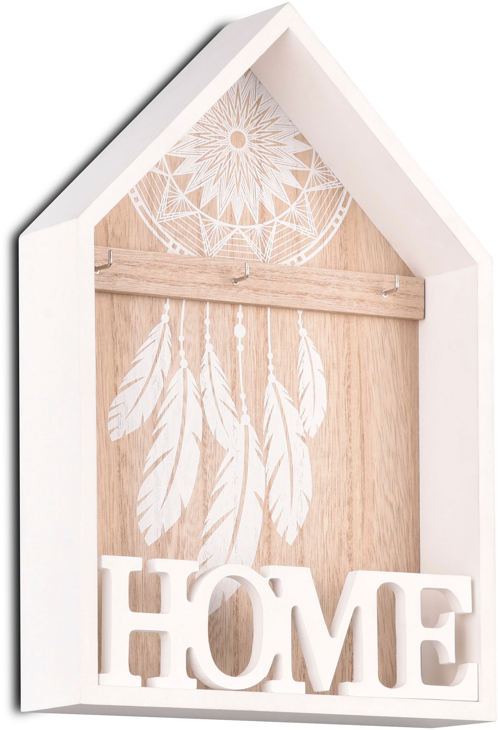 MIRRORS AND MORE Wandregal »Gina«, (1 St.), mit 3 Haken, Home Schriftzug