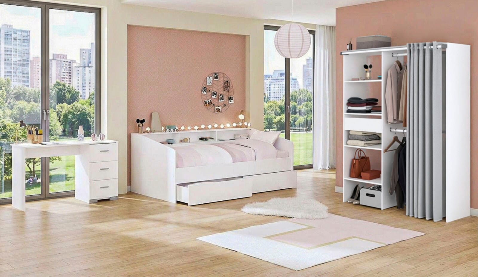 Parisot Jugendzimmer-Set »Parisot Sleep 12« Set, 3 tlg. Rückwand am Stauraumett drehbar - Weiß oder Eiche