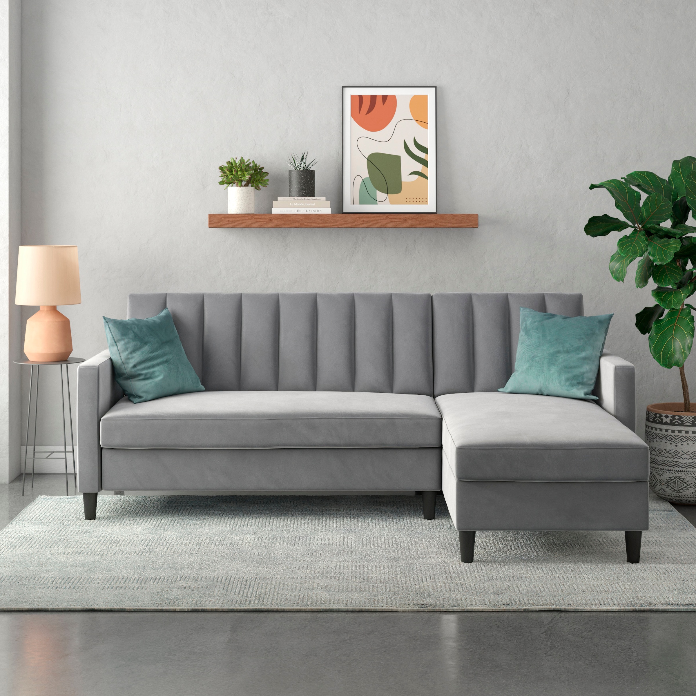 Dorel Home Ecksofa mit Schlafffunktion, Recamiere mit Stauraum beidseitig montierbar, Rückenlehne 2-teilig und 3-fach verstellbar