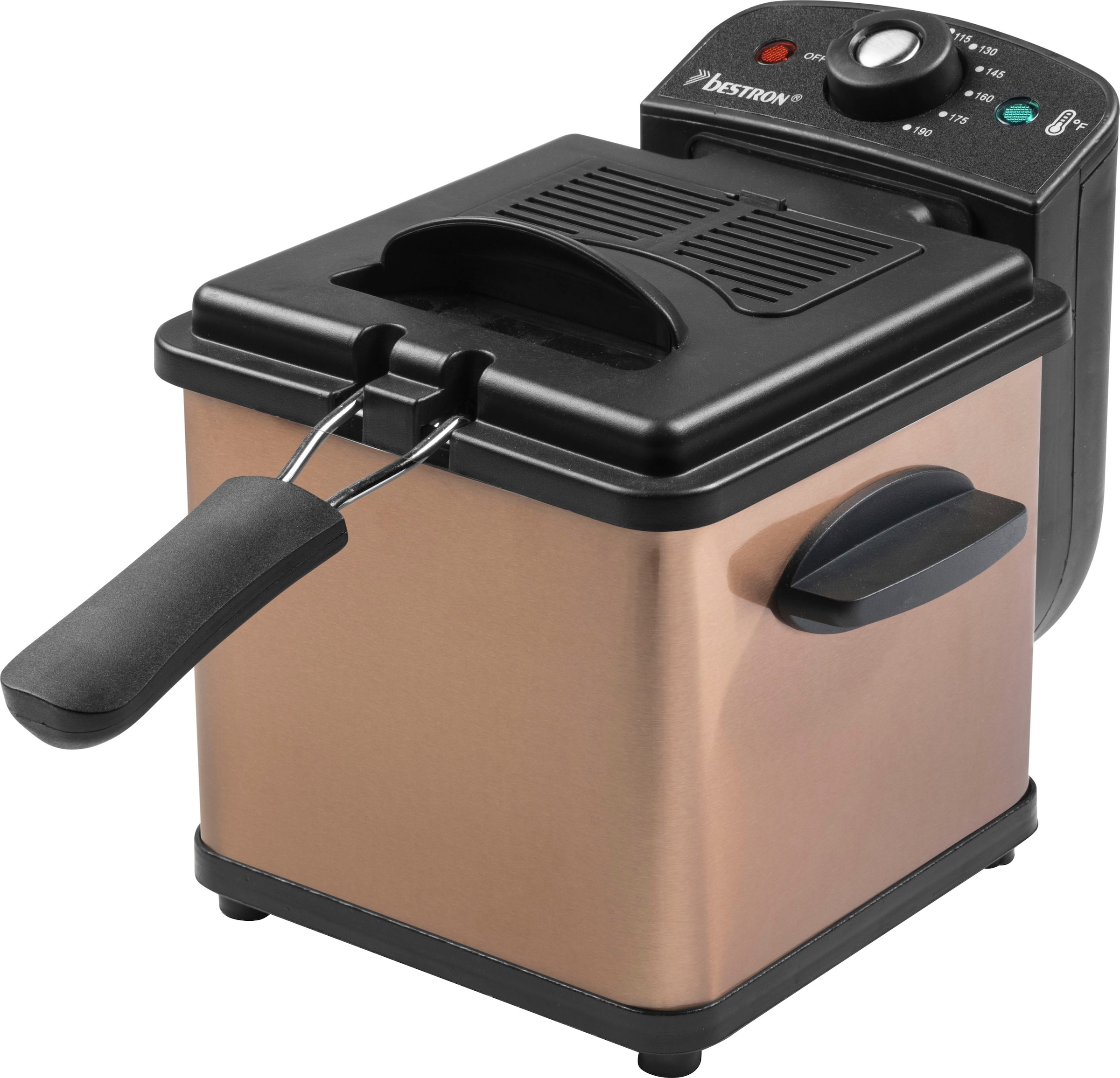 bestron Fritteuse »AF100CO, kleine Fritteuse mit Edelstahl-Korb für eine Portion«, 1000 W, Fassungsvermögen 1,5 l, Kaltzonentechnologie, Temperaturkontrolle bis 190°C, Ölfilter