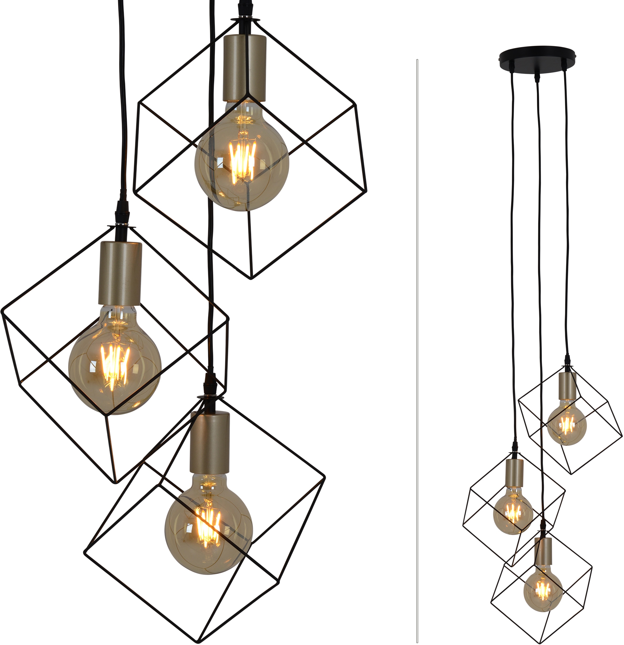 näve, Pendelleuchte »Canto« E27 1 Stk. Warmweiß Hängeleuchte, Hängelampe, schwarz/goldfarben, 3, schwarz/goldfarben