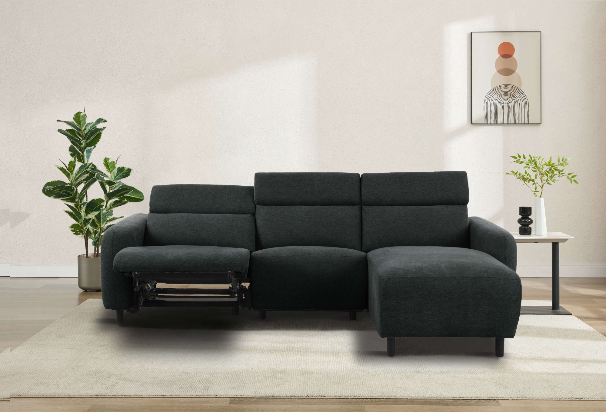 Home affaire Ecksofa »SKAANE Struktur, L-Form, 274 cm, manuelle u. elektrische Funktion,«, rundes Design, Kopfteilverstellung, Federkernpolsterung