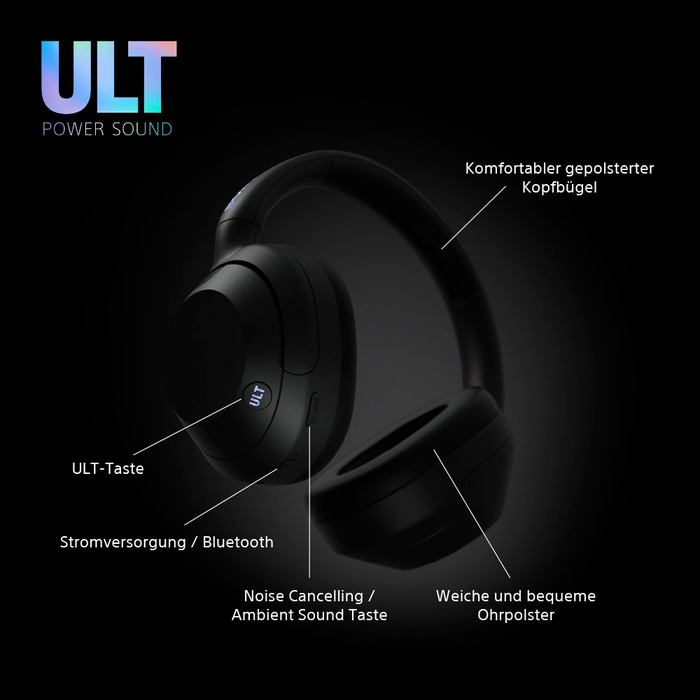 Sony Kopfhörer »ULT Wear«, A2DP Bluetooth-AVRCP Bluetooth-Bluetooth-HFP-HSP, Multi-Point-Verbindung-Noise-Cancelling-Sprachsteuerung-kompatibel mit Siri, tiefem Bass, Geräuschunterdrückung, klare Anrufqualität, iOS & Android