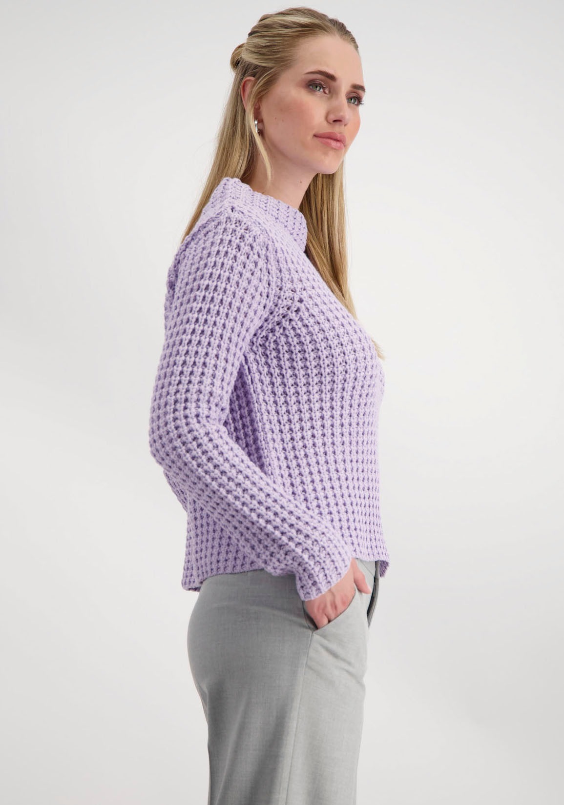 Monari Stehkragenpullover, aus Perlfangstrick