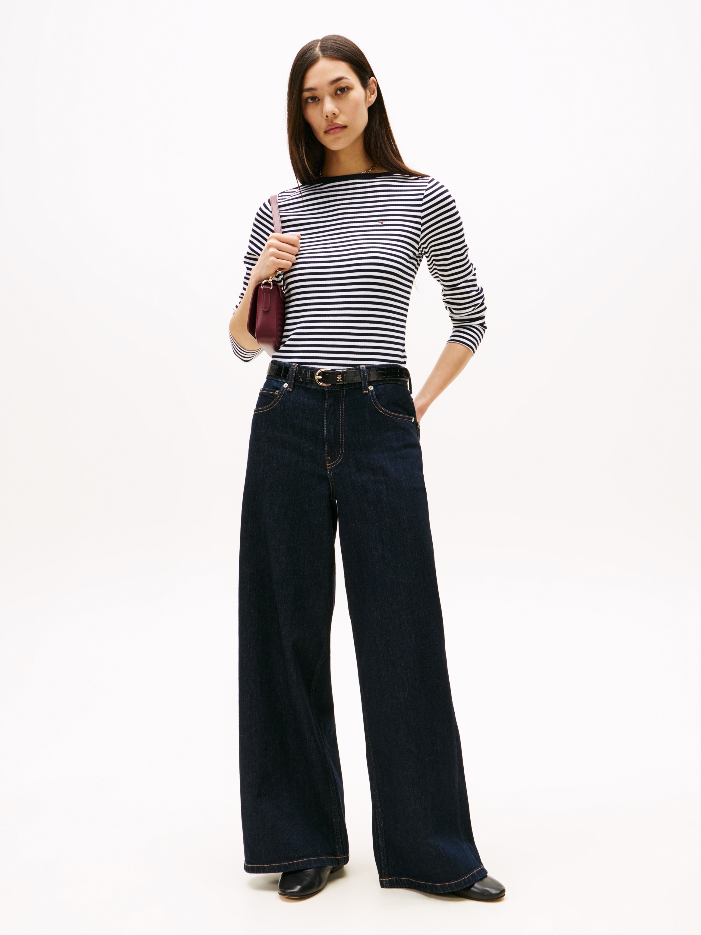 Tommy Hilfiger Langarmshirt »SLIM 5X2 RIB BOAT-NK LS mit U-Boot Ausschnitt und Rippstruktur« unifarben, casual, slim fit, Viskosemix, U-Boot-Ausschnitt