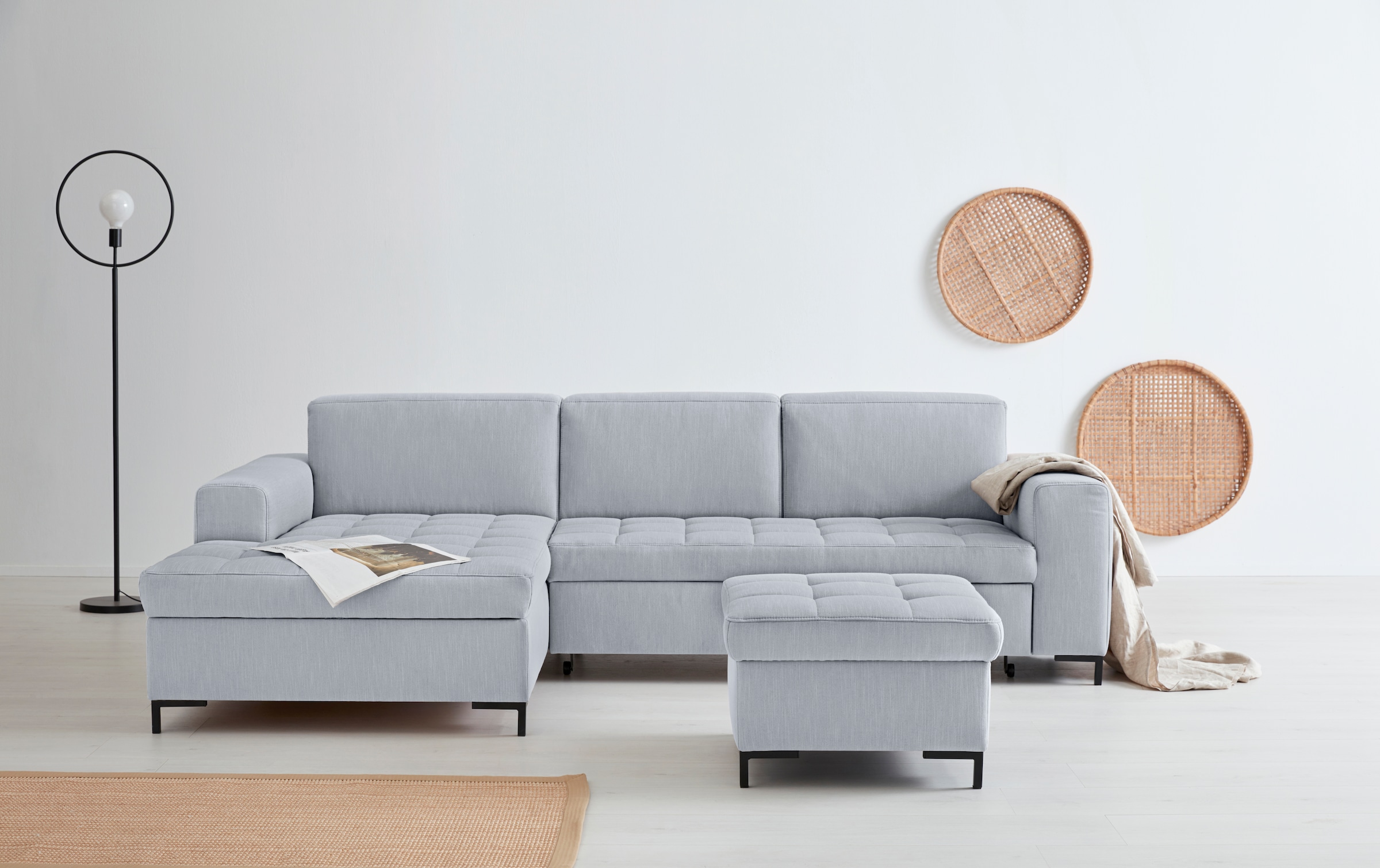OTTO products Ecksofa »Grazzo L-Form«, hochwertige Stoffe aus recyceltem Material, Steppung im Sitzbereich