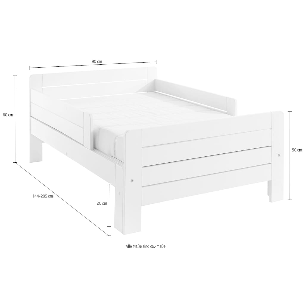 Lüttenhütt Funktionsbett »"LOTTE " Bestseller! Kinderbett«, Mitwachsend/ ausziehbar 140cm-200cm, zertifiziertes Massivholz