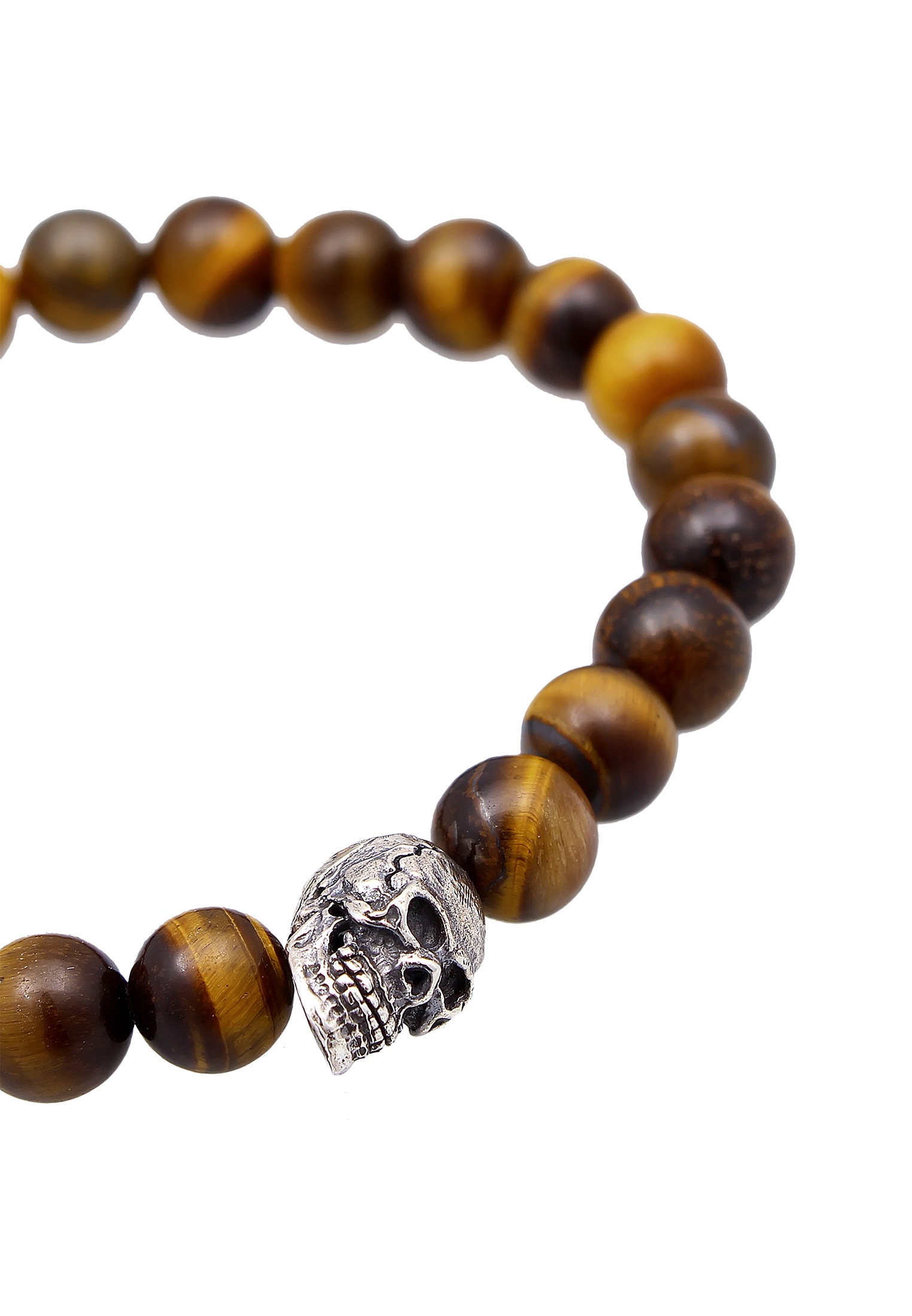 Kuzzoi Armkette »Armband Tigerauge Totenkopf Bead Steinarmband 925 Silber«