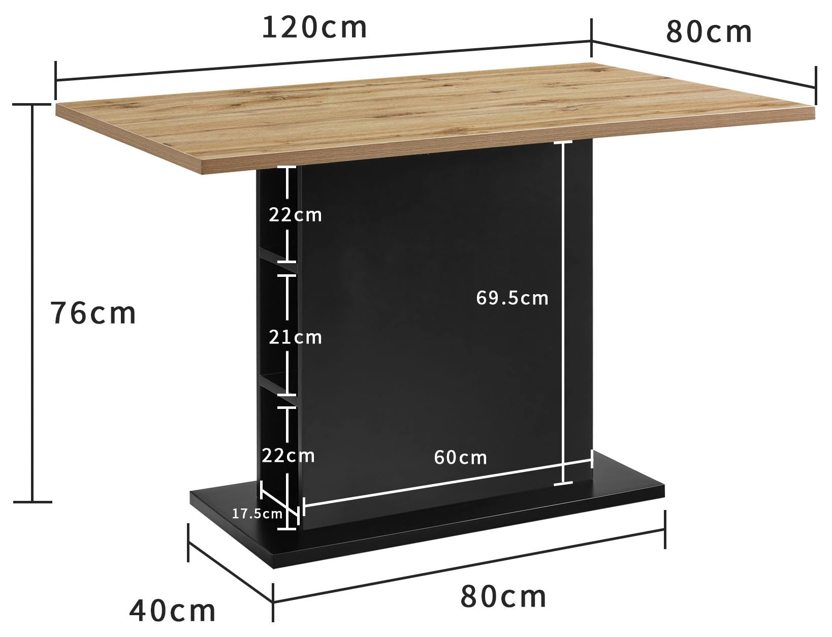 OTTO home Esstisch »Hennia« Säulensockel, integrierte Ablagefächer, Breite 120 cm