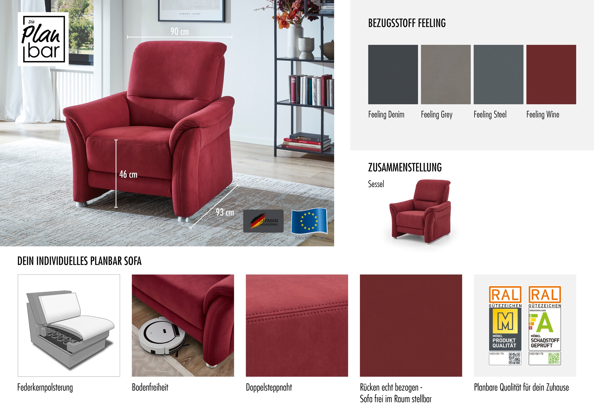 Die PlanBar Sessel »PP-PF23182, Sitzhöhe 46 cm« Federkernpolsterung, frei im Raum stellbar