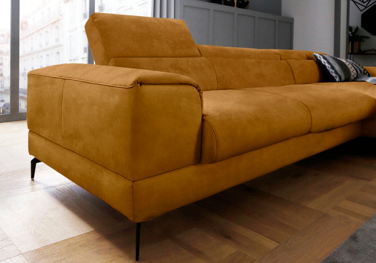 W.SCHILLIG Ecksofa »piedroo, Designsofa mit tollem Sitzkomfort, bequem, L-Form«, Kopfteilverstellung, wahlweise mit Sitztiefenverstellung, Breite 343cm
