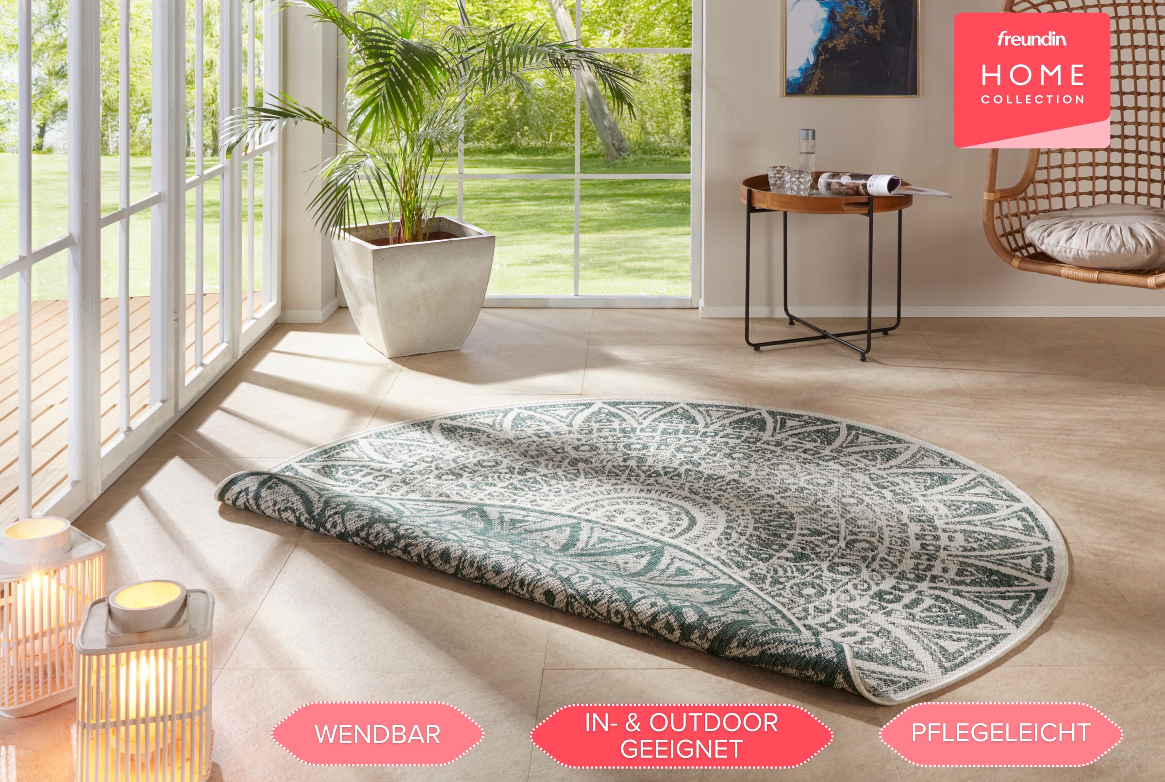 freundin Home Collection Teppich »Lilja«, rund, In-& Outdoor, Wendeteppich, Wetterfest, Balkon, Garten, Wohnzimmer