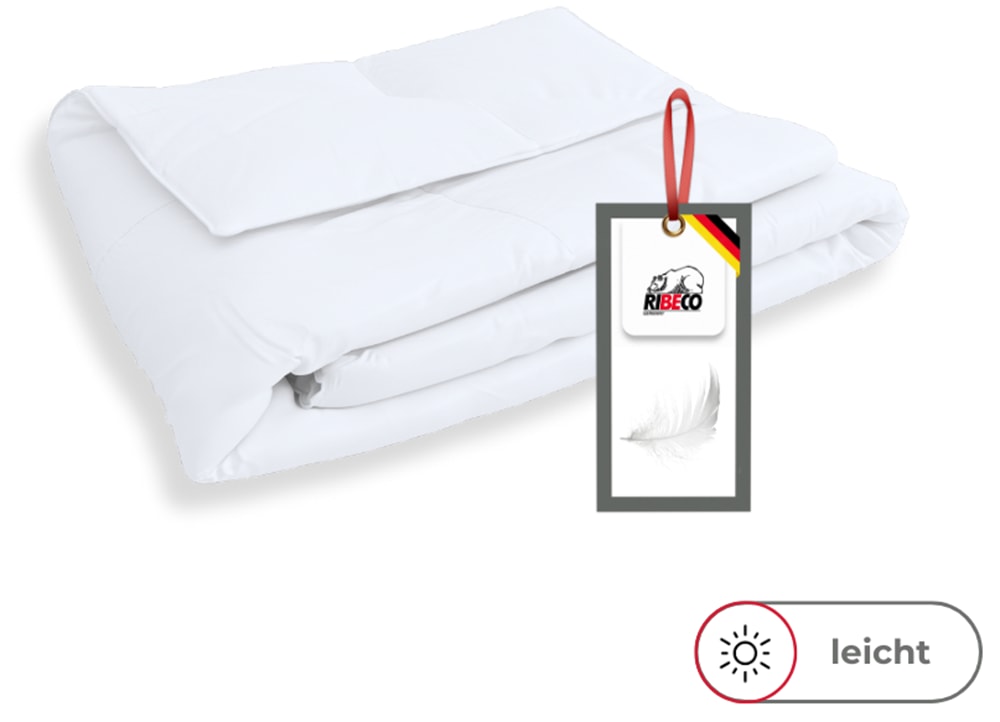 RIBECO Federbettdecke "Laram, Bettdecken für Sommer oder Winter, Made in Germany" leicht Füllung 90 % Federn, 10 % Daunen 1 Stk. tlg. Super Preis-Leistung, Bettdecke 135x200 cm oder 155x220 cm, Decke